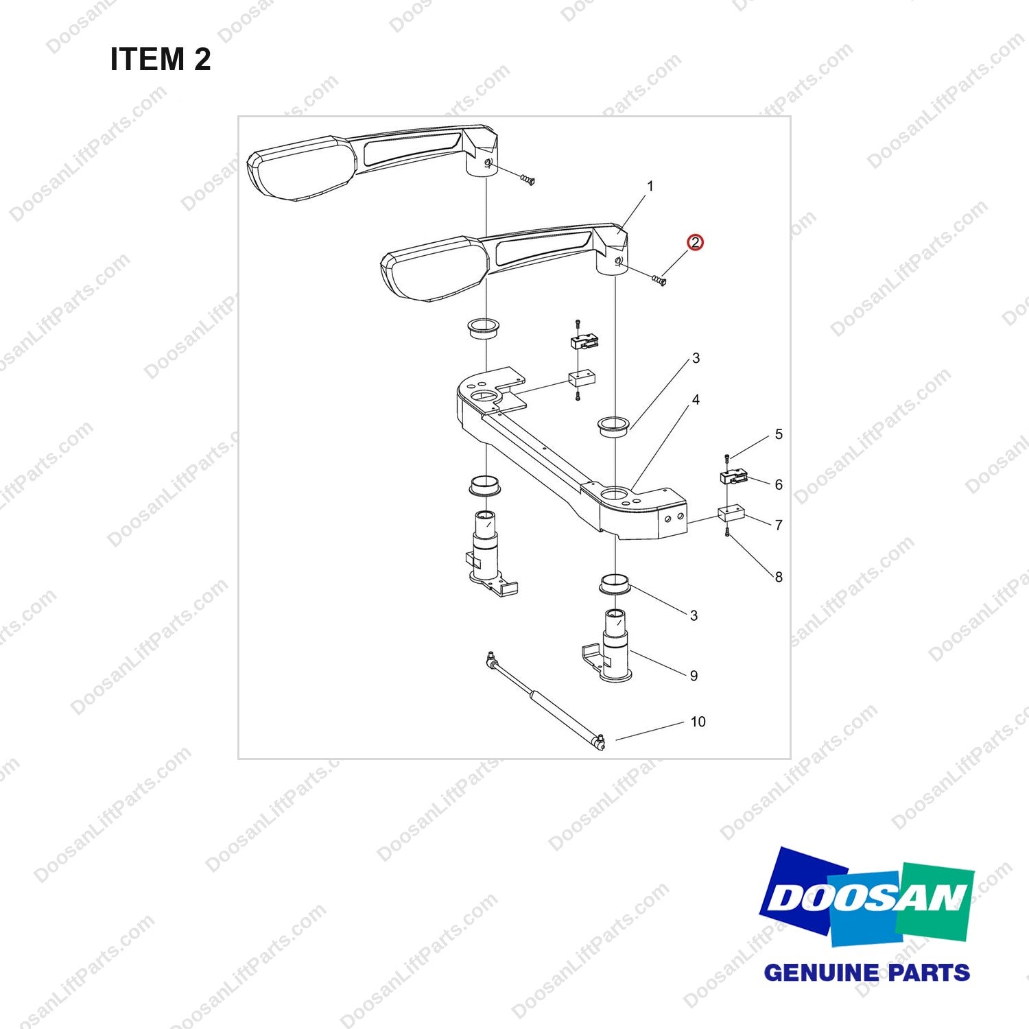 NR14-01220 Guardrail Assembly - full parts diagram, item 2 marked - genuine Doosan / Bobcat forklift part