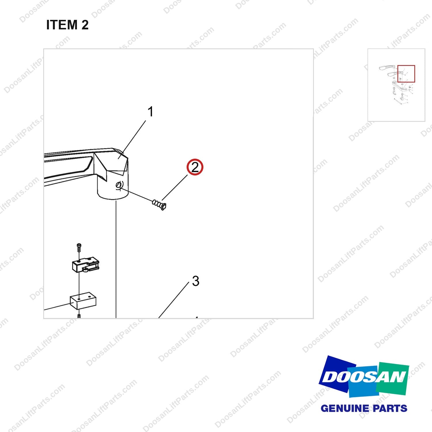 NR14-01220 Guardrail Assembly - parts diagram, item 2 shown - genuine Doosan / Bobcat forklift part