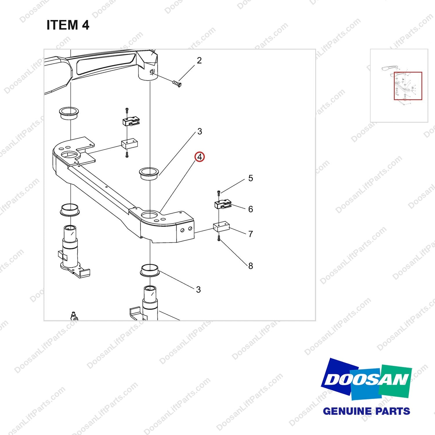 NR14-01222 Guardrail Assembly - parts diagram, item 4 shown - genuine Doosan / Bobcat forklift part