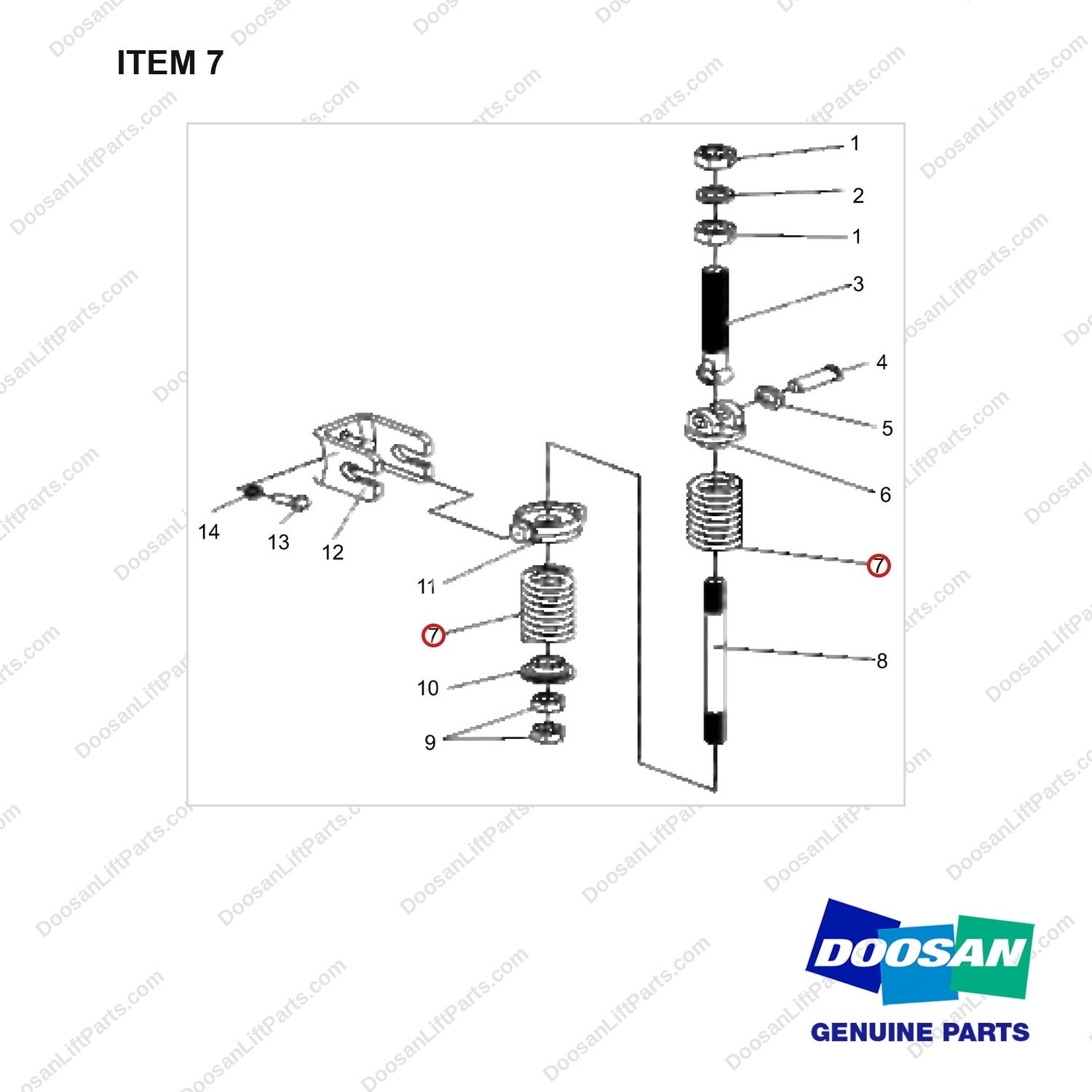 NR15-00470 SPRING ASSY;MOTOR HANGING - full parts diagram, item 7 marked - genuine Doosan / Bobcat forklift part