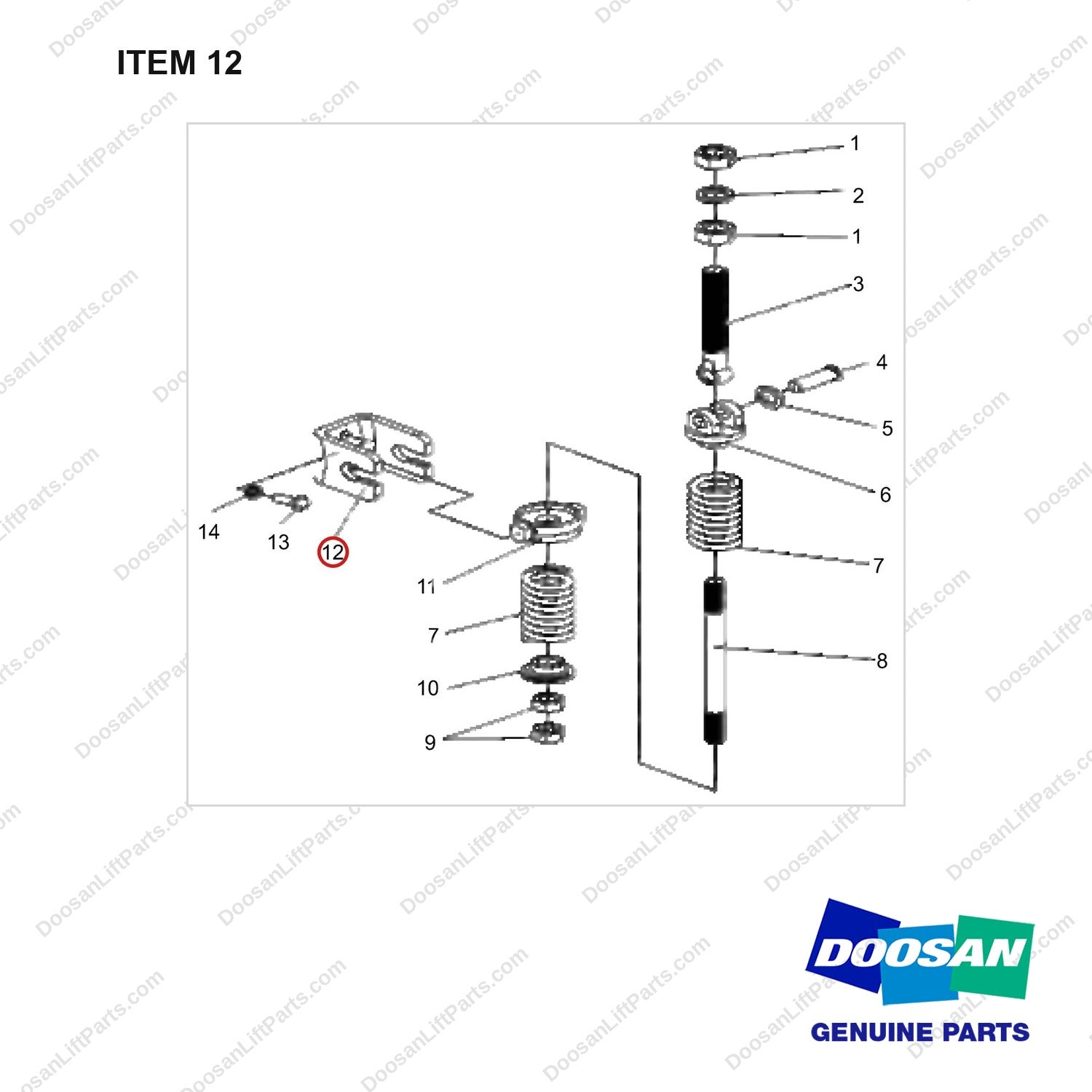 NR15-00474 SPRING ASSY;MOTOR HANGING - full parts diagram, item 12 marked - genuine Doosan / Bobcat forklift part