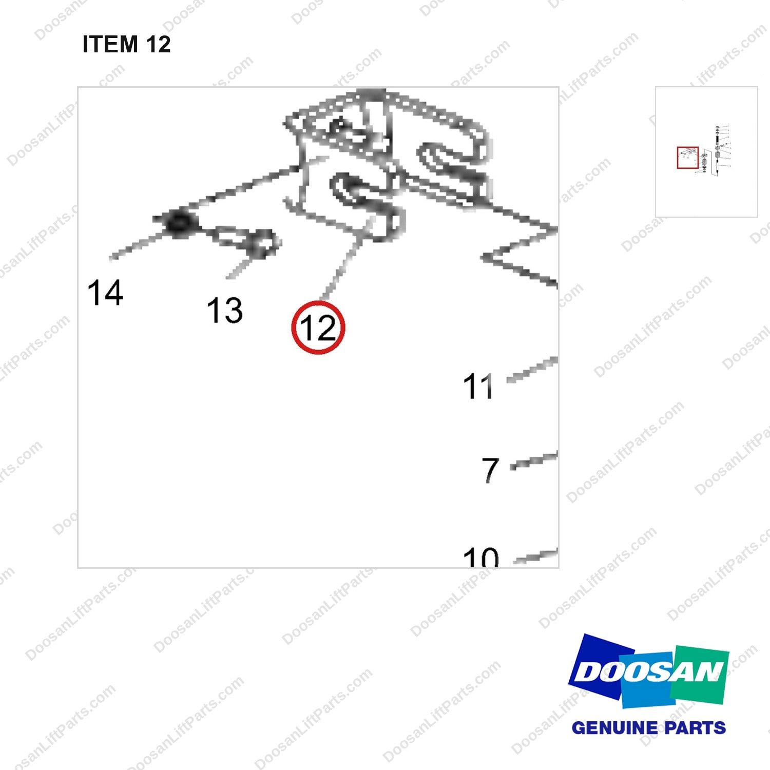 NR15-00474 SPRING ASSY;MOTOR HANGING - parts diagram, item 12 shown - genuine Doosan / Bobcat forklift part