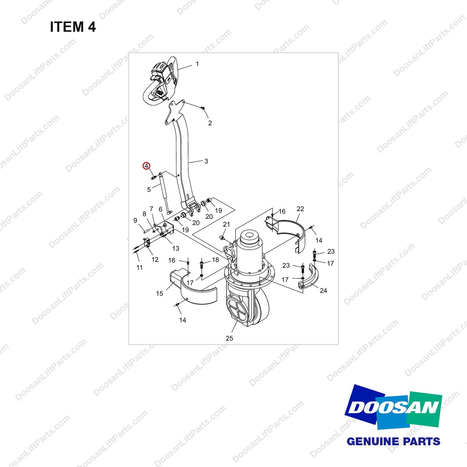 NR19-00002 Steering Wheel Unit - Dual - full parts diagram, item 4 marked - genuine Doosan / Bobcat forklift part