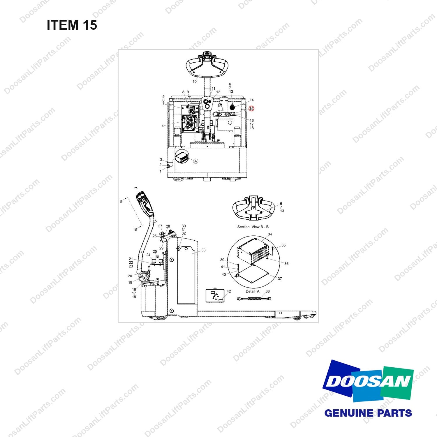 NR21-00002 ELECTRIC SYSTEM_6 - full parts diagram, item 15 marked - genuine Doosan / Bobcat forklift part