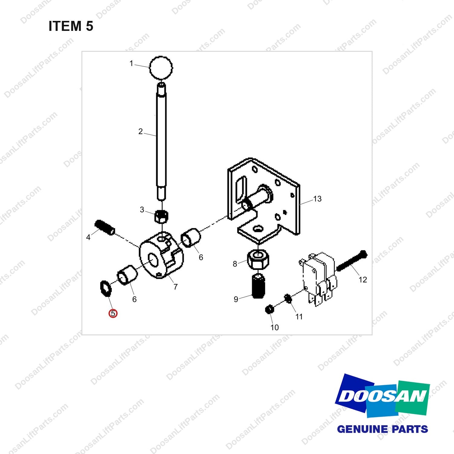 NR22-00004 OPERATING HANDLE ASSY - full parts diagram, item 5 marked - genuine Doosan / Bobcat forklift part