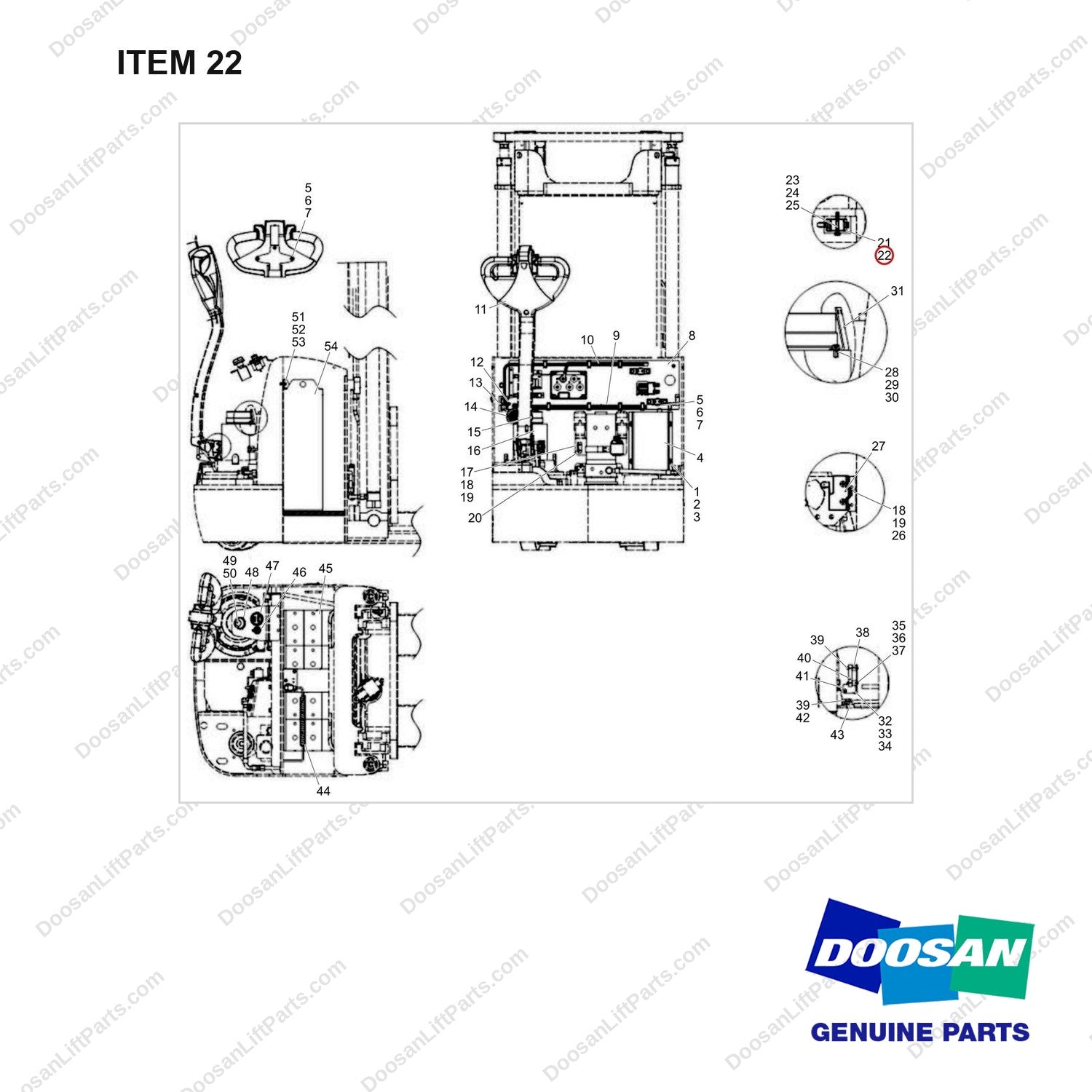 NR22-00010 ELECTRIC SYSTEM_1 - full parts diagram, item 22 marked - genuine Doosan / Bobcat forklift part