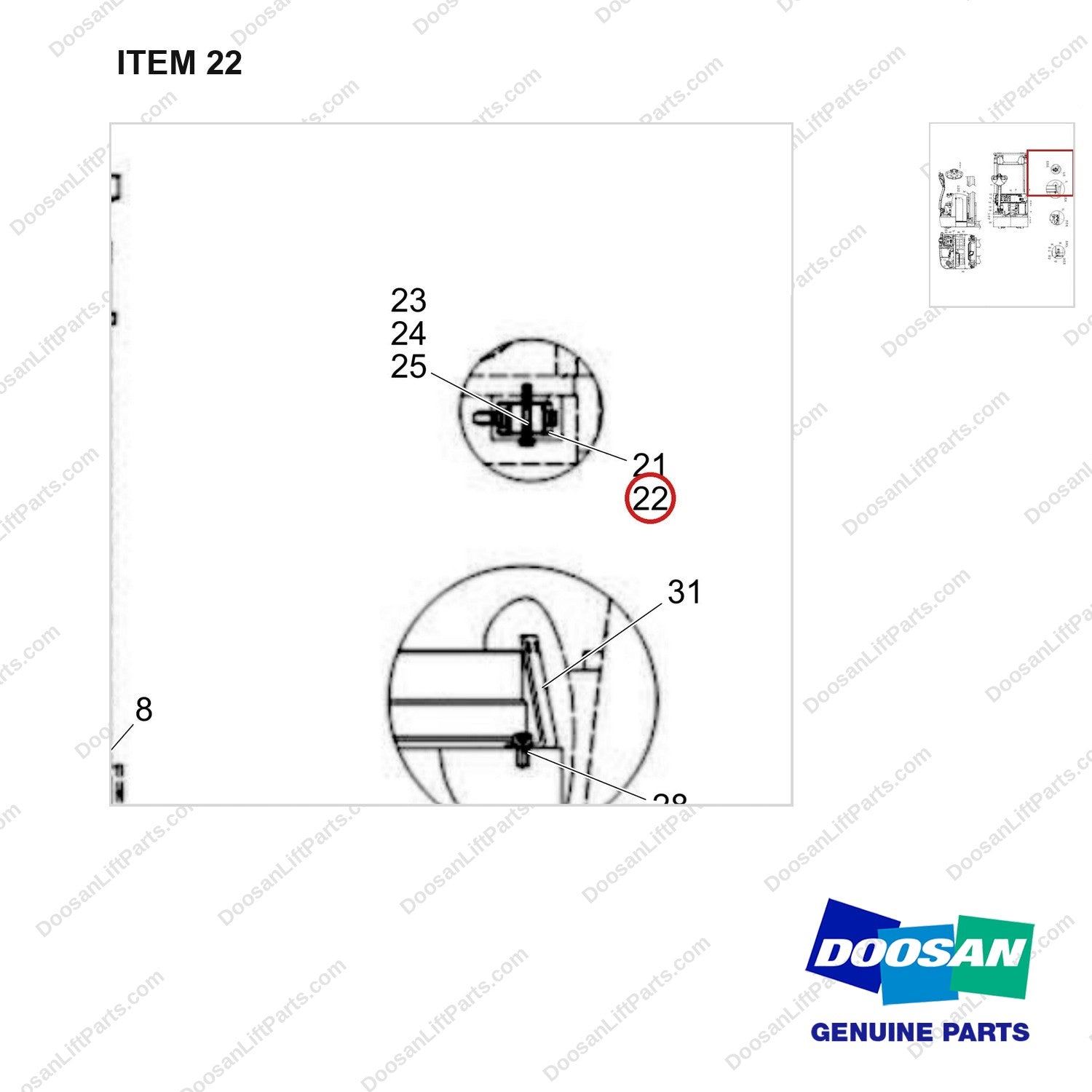 NR22-00010 ELECTRIC SYSTEM_1 - parts diagram, item 22 shown - genuine Doosan / Bobcat forklift part