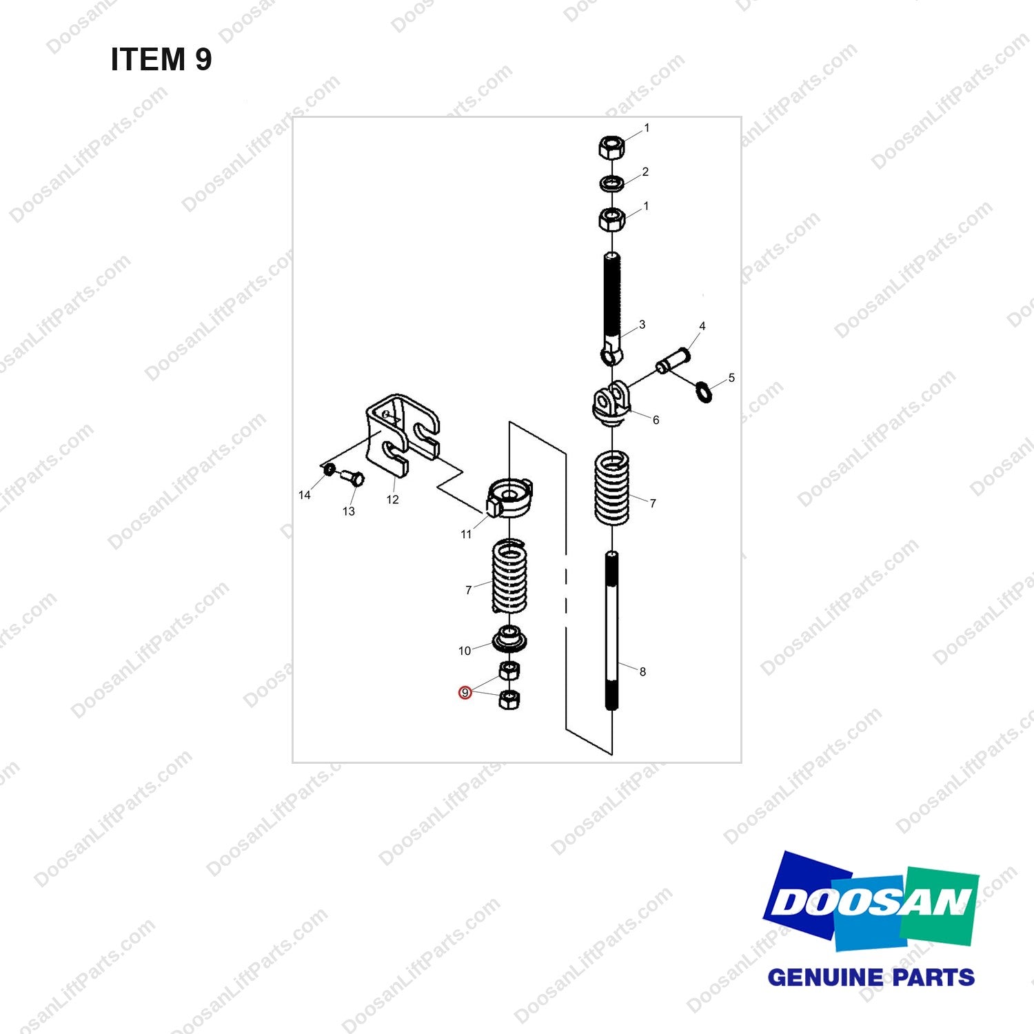 NR24-00072 BALANCE SPRING ASSY - full parts diagram, item 9 marked - genuine Doosan / Bobcat forklift part