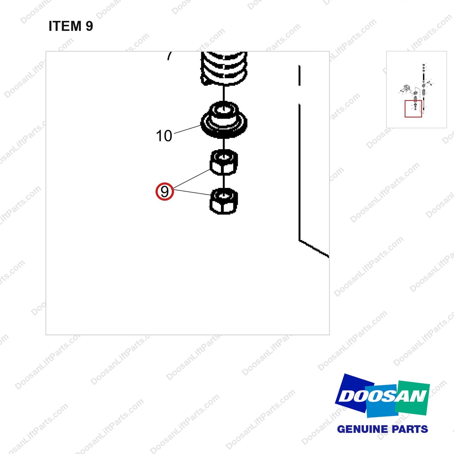NR24-00072 BALANCE SPRING ASSY - parts diagram, item 9 shown - genuine Doosan / Bobcat forklift part