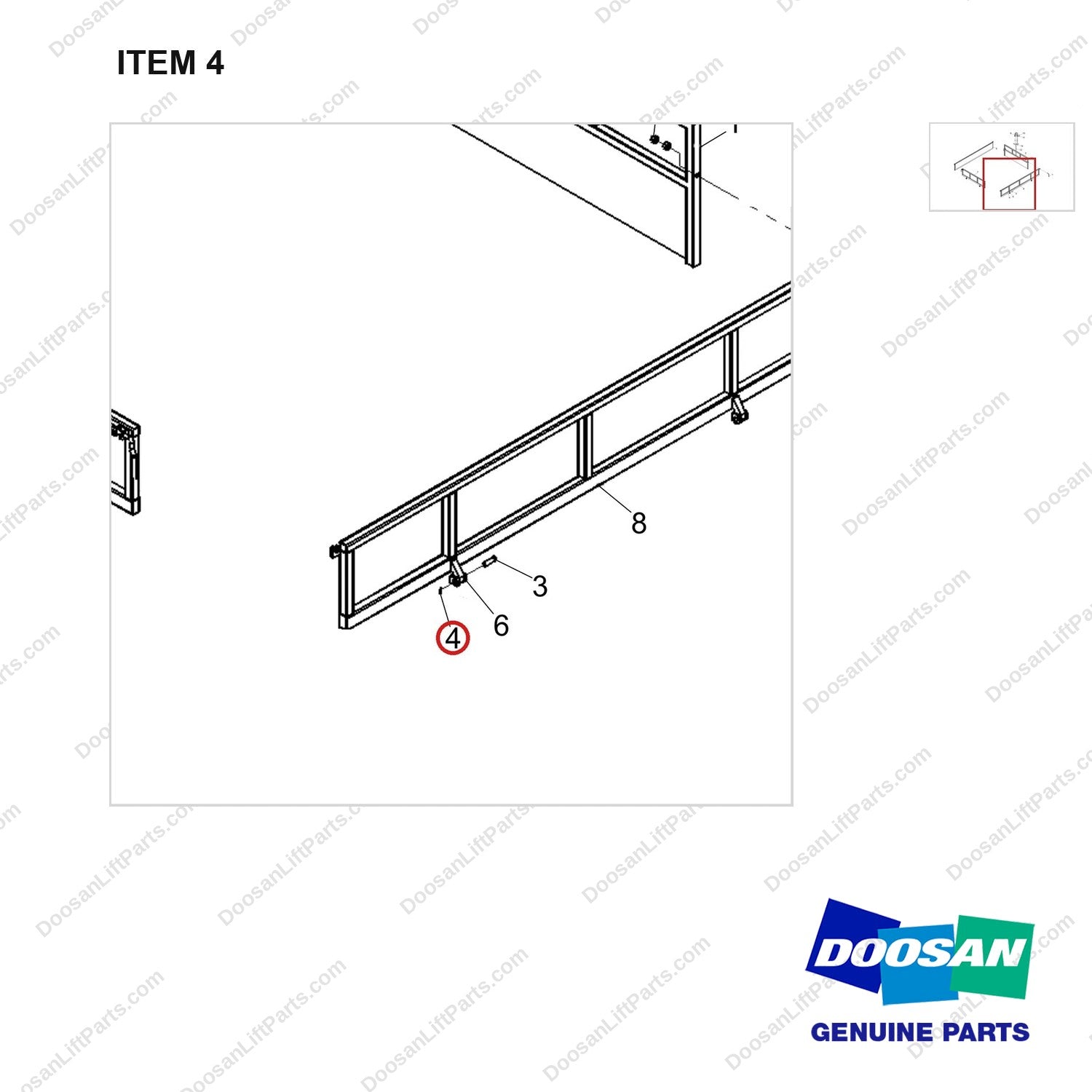 NR24-00361 PROTECTIVE PLATE ASSY, BOBCAT - parts diagram, item 4 shown - genuine Doosan / Bobcat forklift part