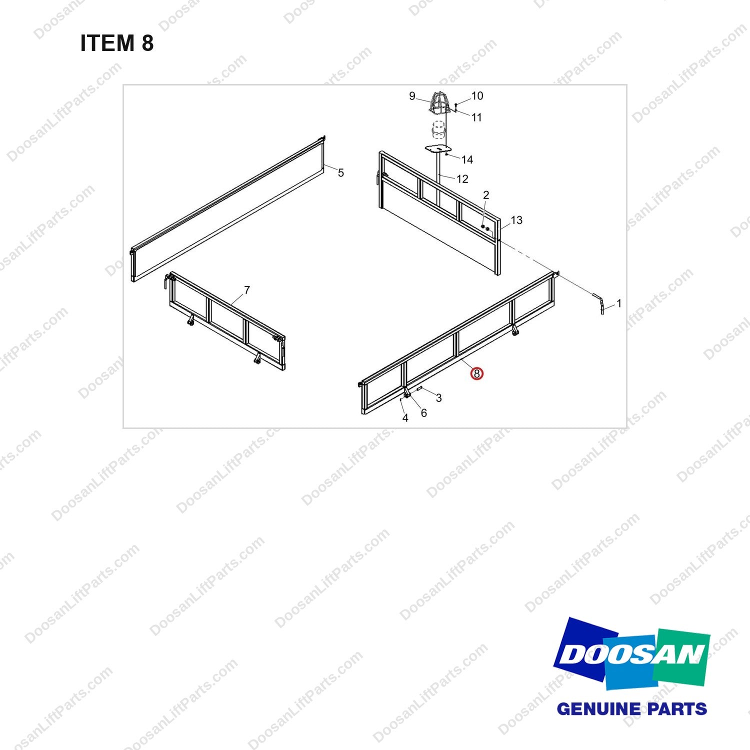 NR24-00364B PROTECTIVE PLATE ASSY, BOBCAT - full parts diagram, item 8 marked - genuine Doosan / Bobcat forklift part