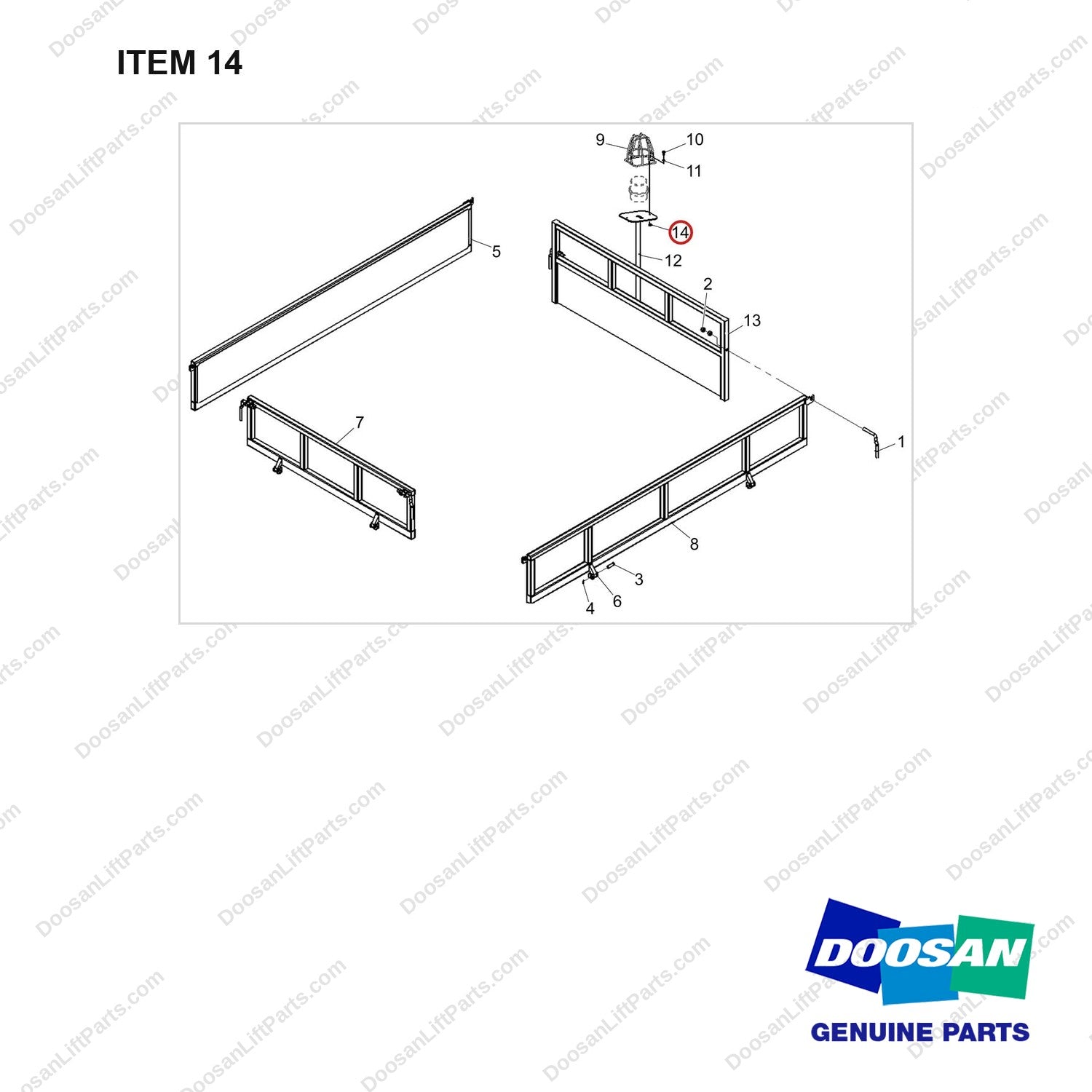 NR24-00369 PROTECTIVE PLATE ASSY, BOBCAT - full parts diagram, item 14 marked - genuine Doosan / Bobcat forklift part