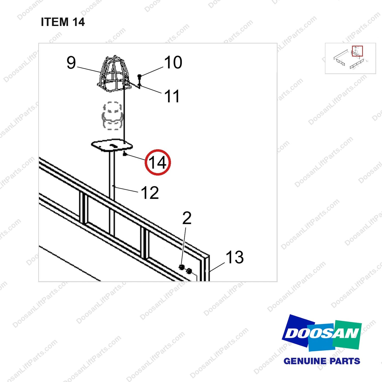 NR24-00369 PROTECTIVE PLATE ASSY, BOBCAT - parts diagram, item 14 shown - genuine Doosan / Bobcat forklift part