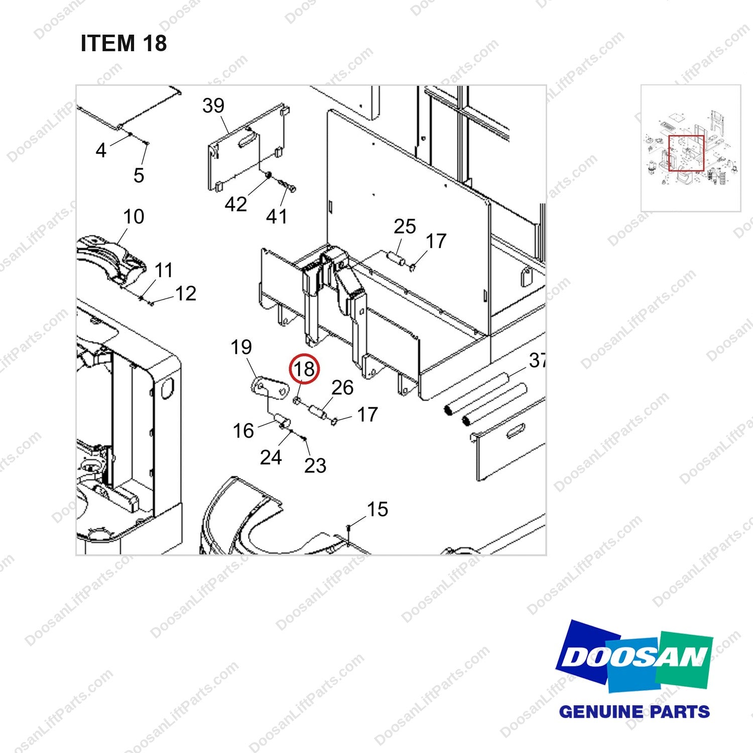 NR24-00423 MASTER ASSY, BOBCAT - parts diagram, item 18 shown - genuine Doosan / Bobcat forklift part