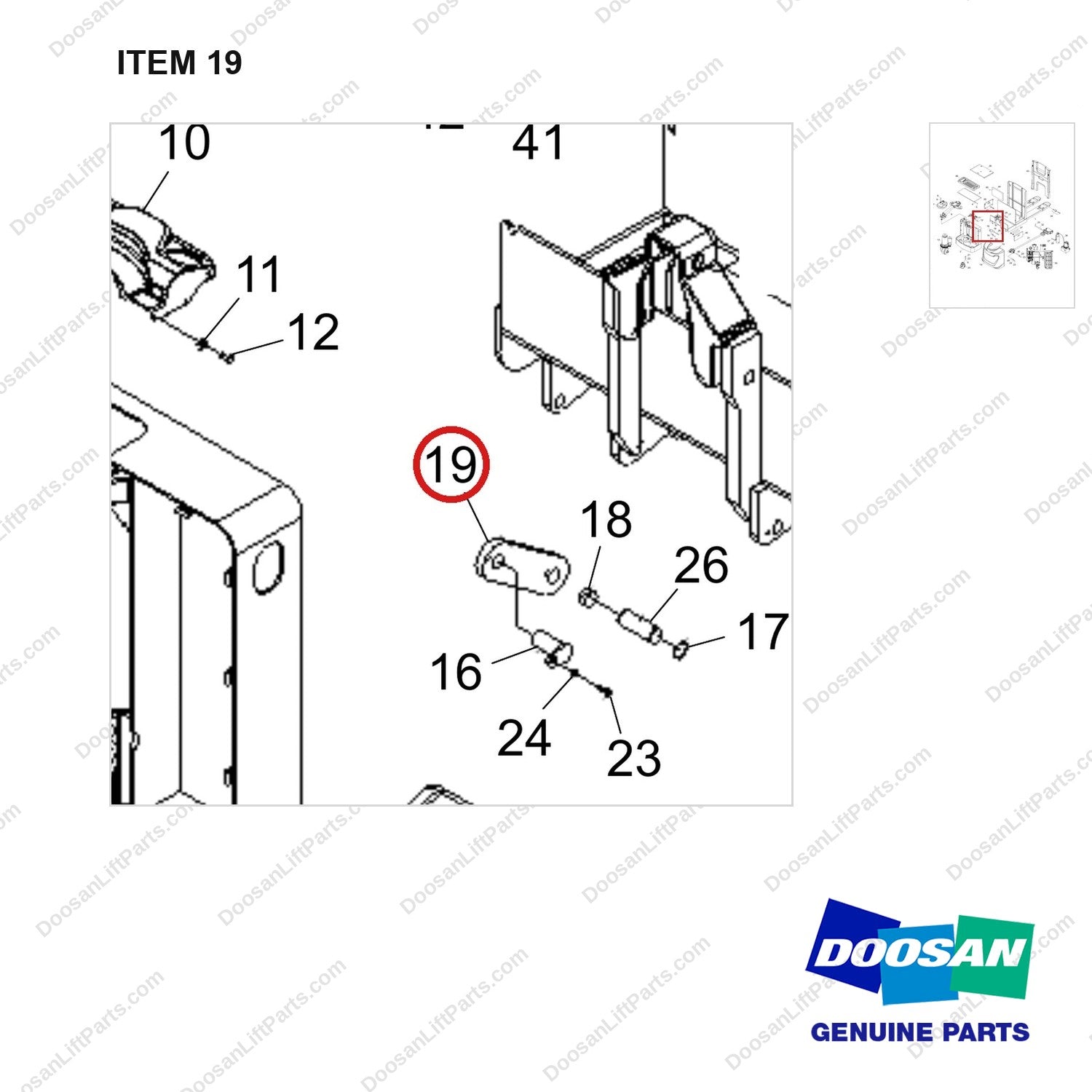 NR24-00424 MASTER ASSY, BOBCAT - parts diagram, item 19 shown - genuine Doosan / Bobcat forklift part