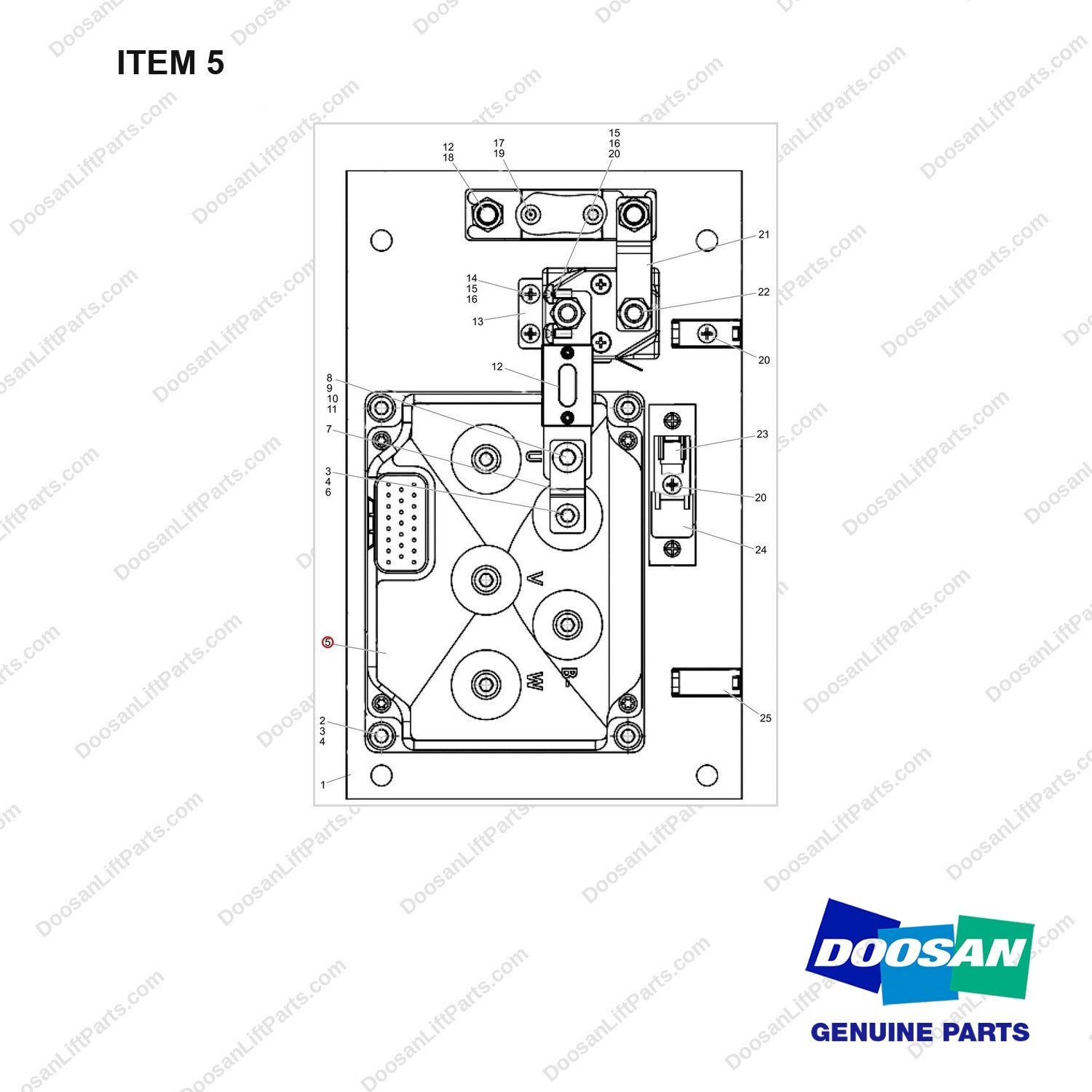 NR24-01112 ELECTRIC PARTS MASTER ASSY_9 - full parts diagram, item 5 marked - genuine Doosan / Bobcat forklift part