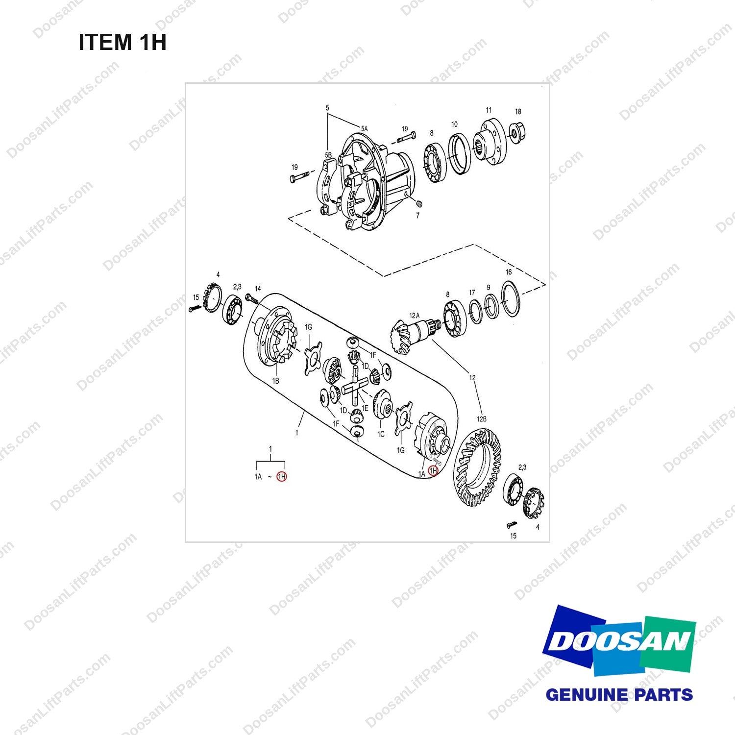 S0358871 DIFF. AS - full parts diagram, item 1H marked - genuine Doosan / Bobcat forklift part