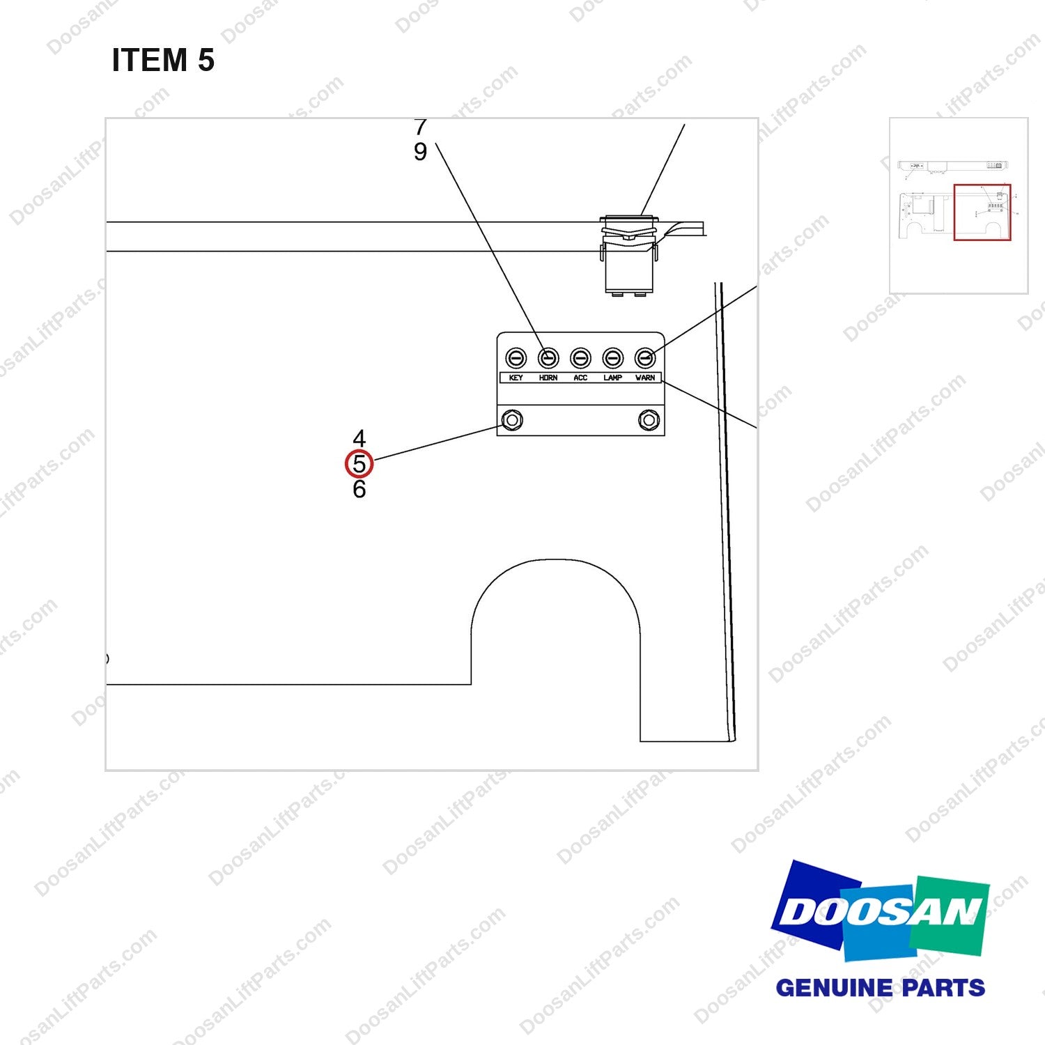 S0508361 INSTRUMENT GP - parts diagram, item 5 shown - genuine Doosan / Bobcat forklift part