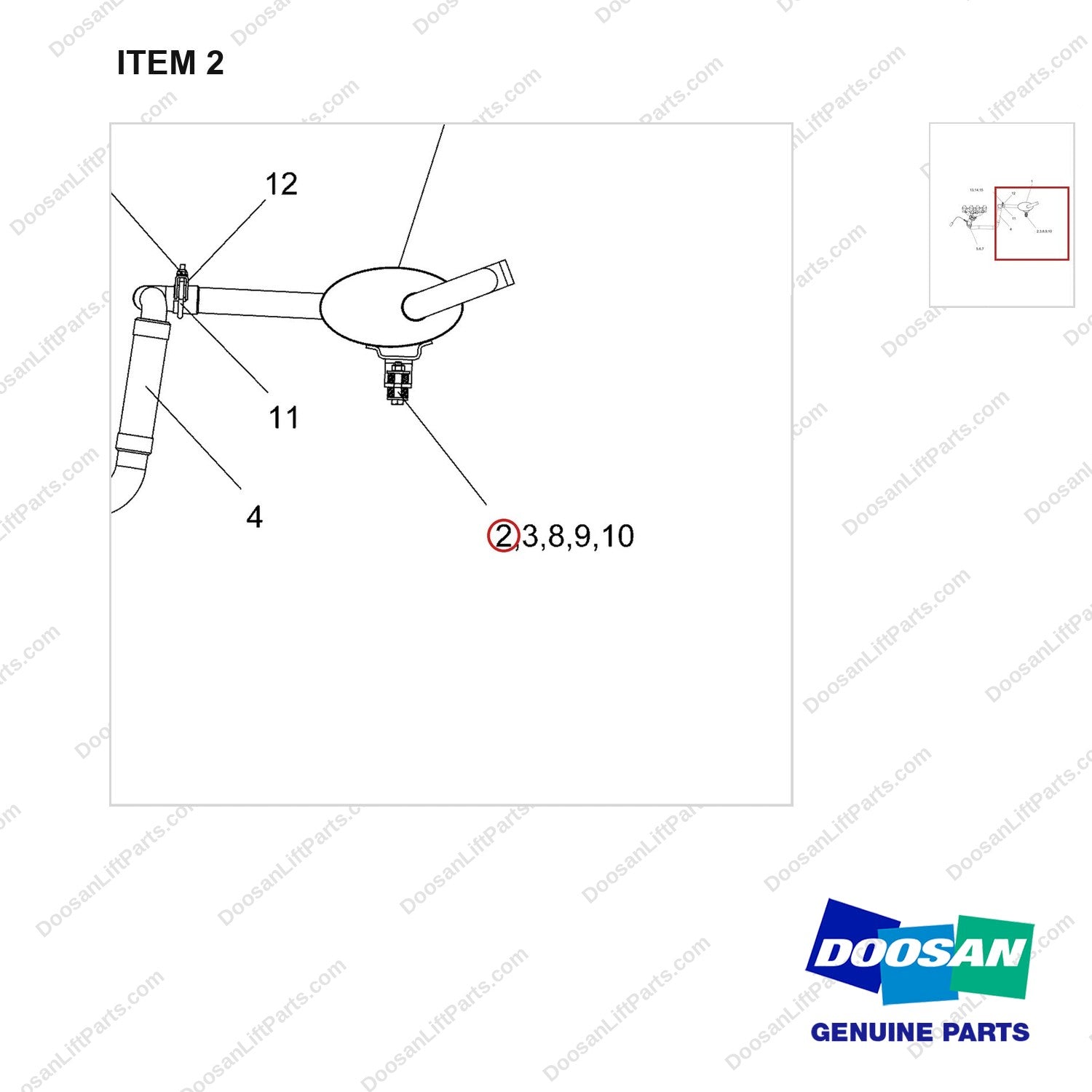 S0512053 MUFFLER GROUP;NON-CERT - parts diagram, item 2 shown - genuine Doosan / Bobcat forklift part