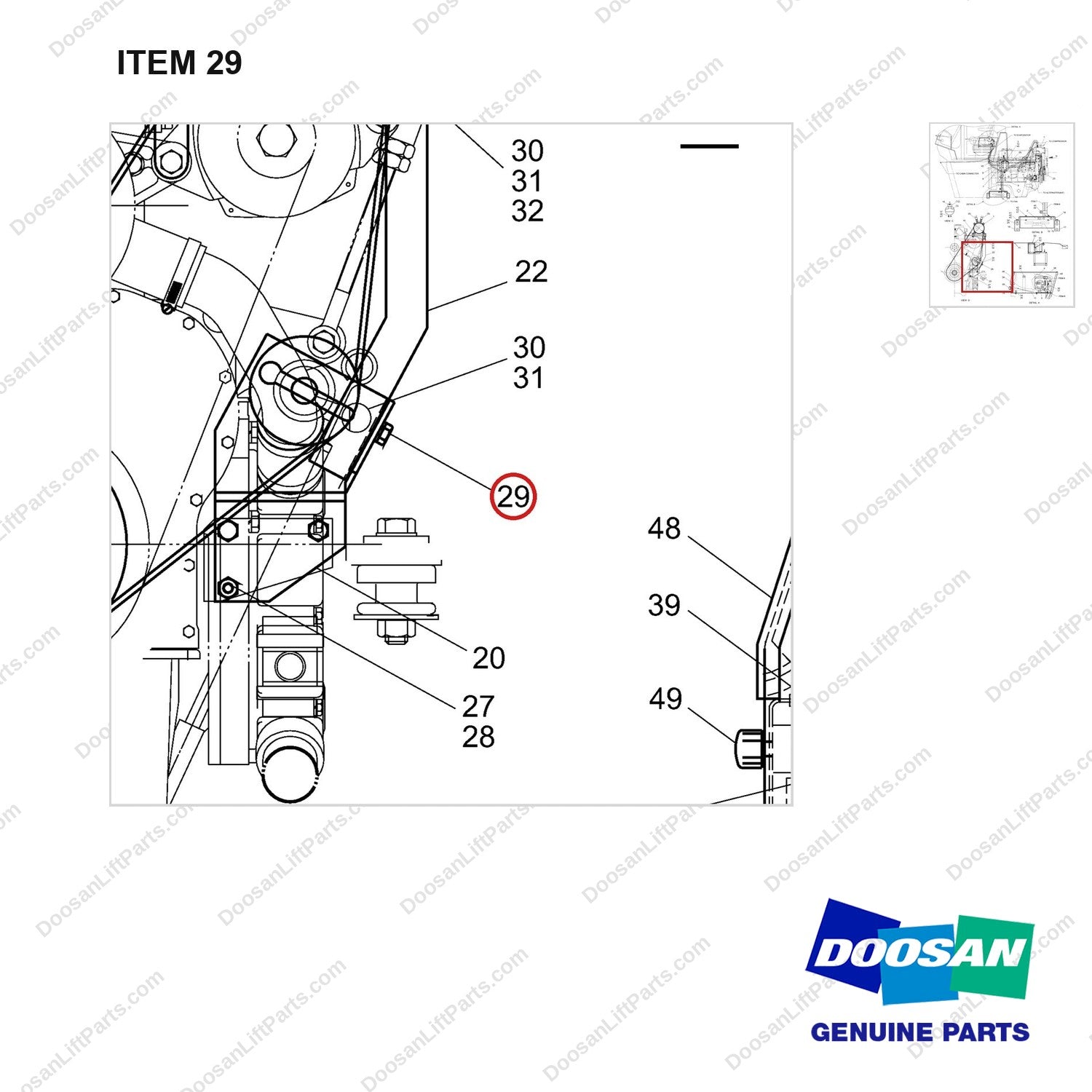 S0514351 CHANGEOVER ARR.-AIRCON - parts diagram, item 29 shown - genuine Doosan / Bobcat forklift part