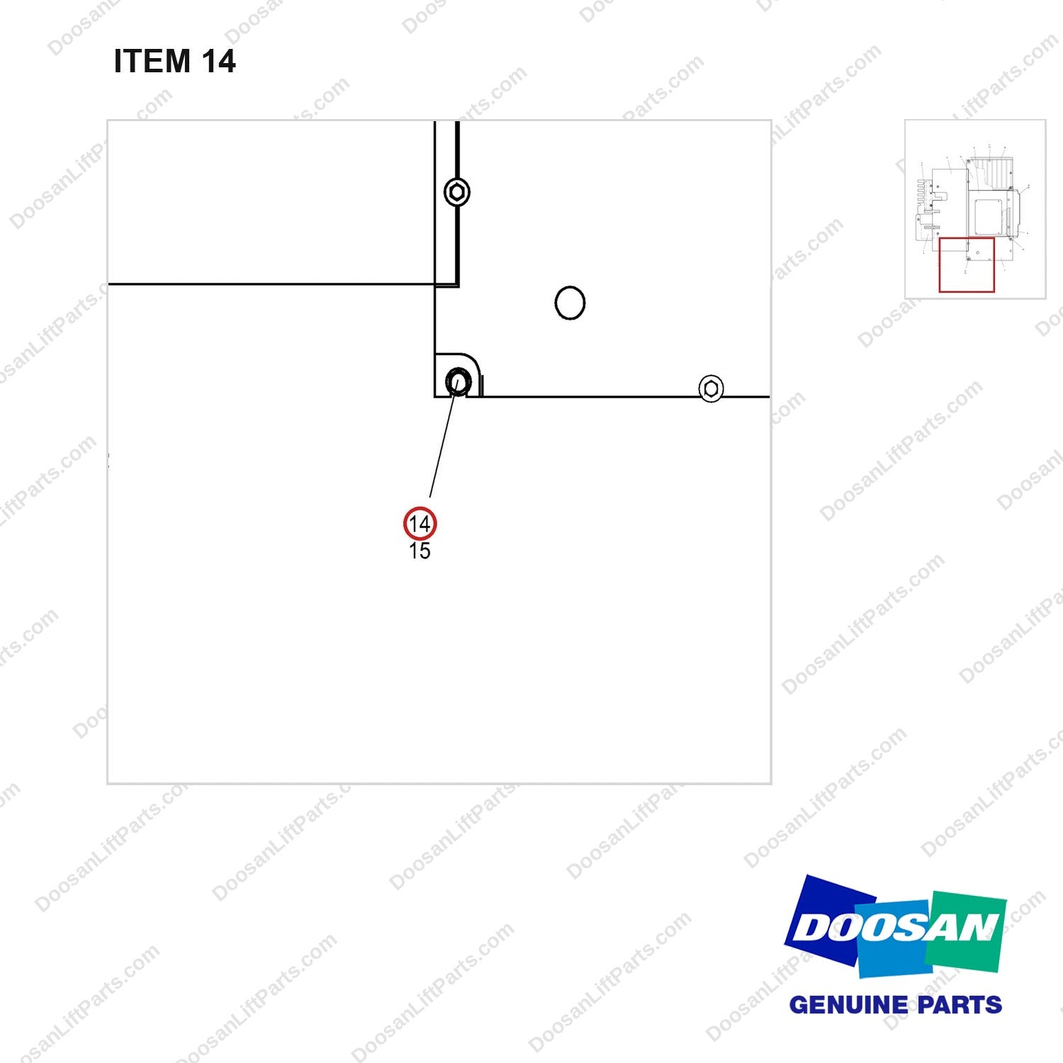 S0514863 FLOOR PLATE GP - parts diagram, item 14 shown - genuine Doosan / Bobcat forklift part