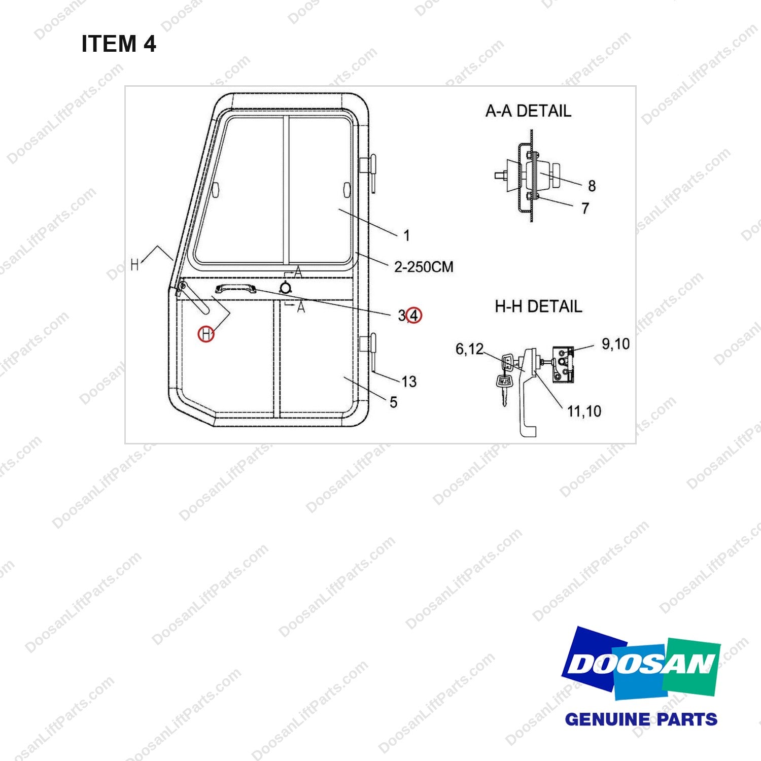 S2202961 DOOR ASSY;RH - full parts diagram, item 4 marked - genuine Doosan / Bobcat forklift part