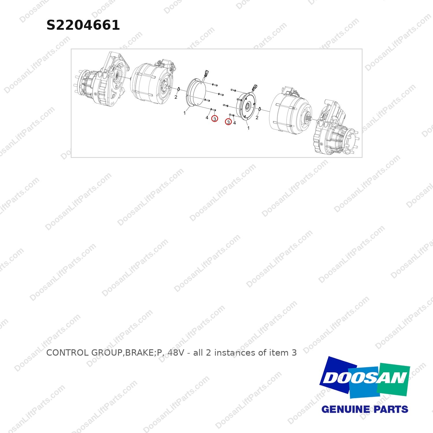 S2204661 CONTROL GROUP,BRAKE;P, 48V - full parts diagram, item 3 marked - genuine Doosan / Bobcat forklift part