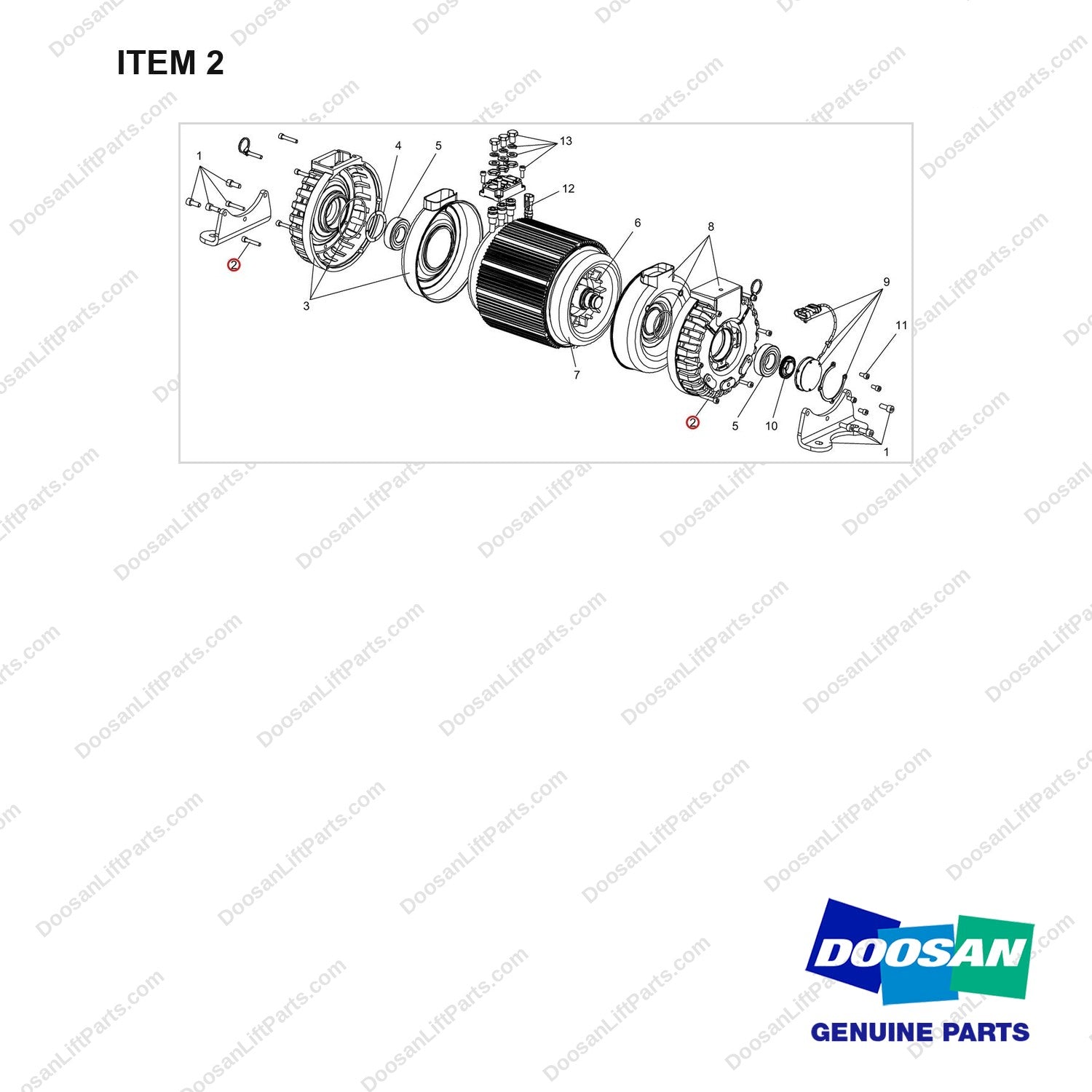 S2205361 MOTOR ASSY,PUMP - full parts diagram, item 2 marked - genuine Doosan / Bobcat forklift part