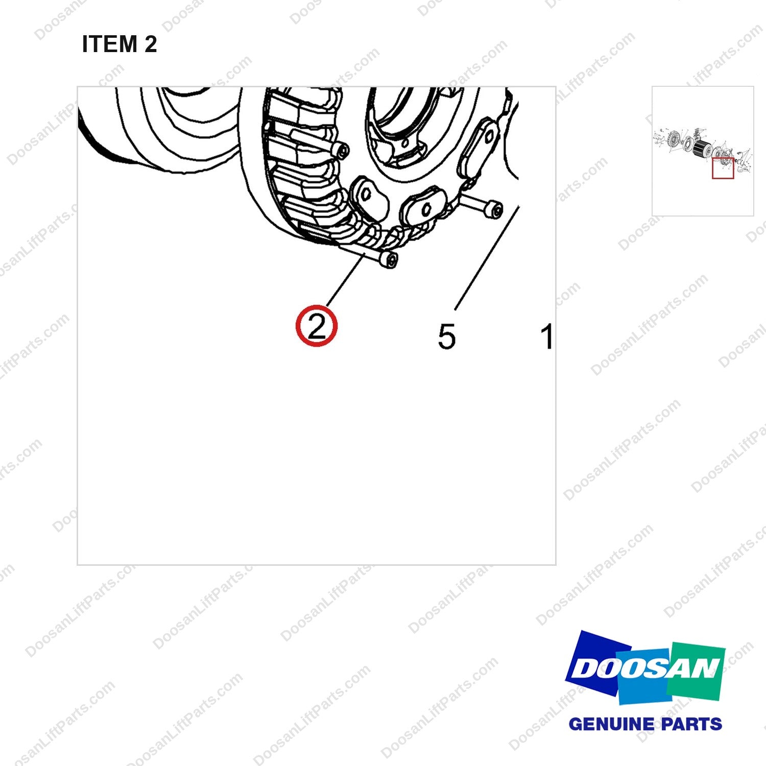S2205361 MOTOR ASSY,PUMP - parts diagram, item 2 shown - genuine Doosan / Bobcat forklift part