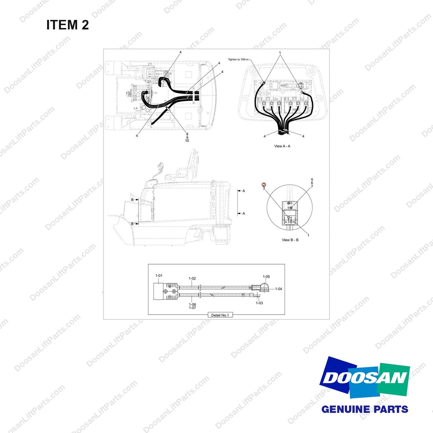 S2205471 CONNECTER GROUP,BATTERY - full parts diagram, item 2 marked - genuine Doosan / Bobcat forklift part
