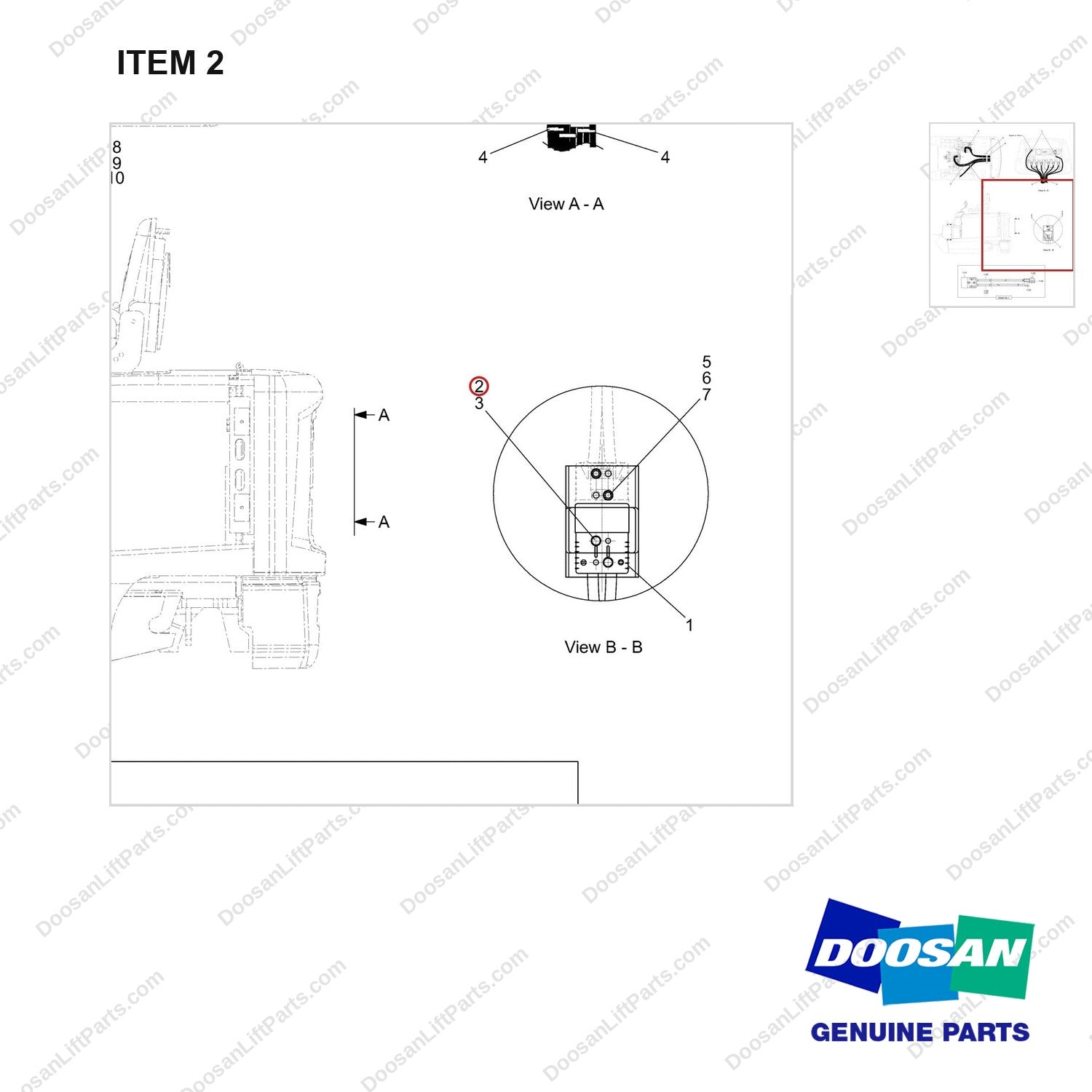 S2205471 CONNECTER GROUP,BATTERY - parts diagram, item 2 shown - genuine Doosan / Bobcat forklift part