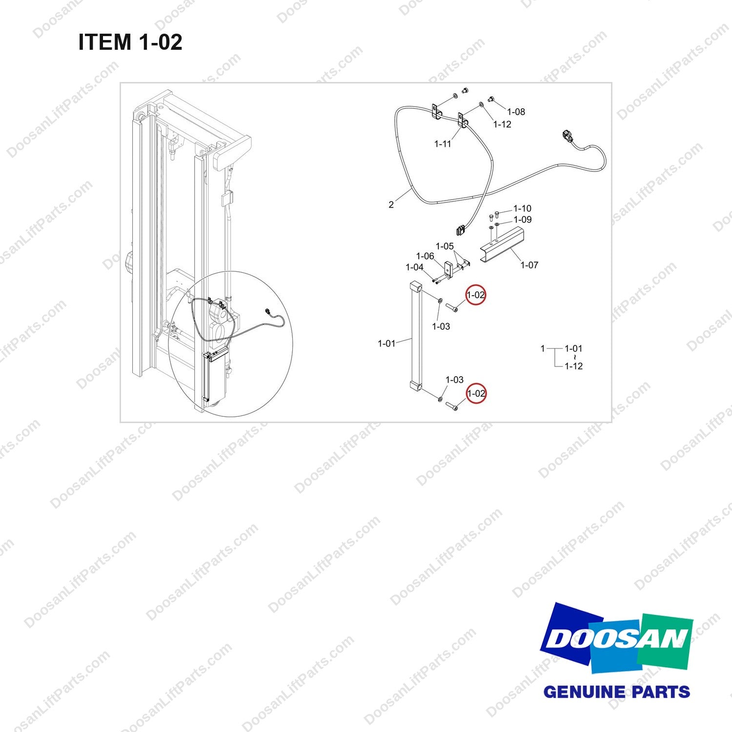 S2209366 GSS GP;FS STD3000~4850 - full parts diagram, item 1-02 marked - genuine Doosan / Bobcat forklift part