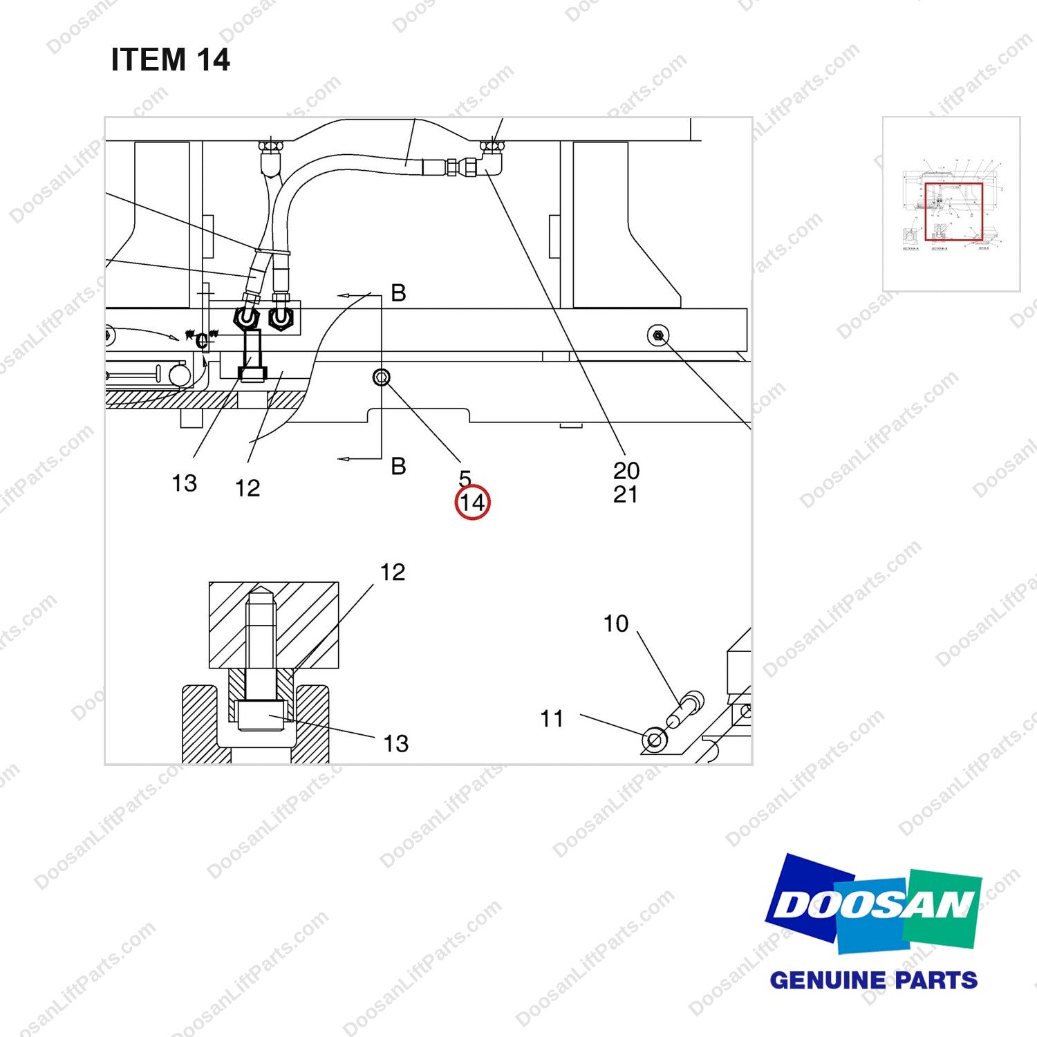 S2211463 CARRIAGE GROUP-INTEGRAL S/S - (STD) - parts diagram, item 14 shown - genuine Doosan / Bobcat forklift part