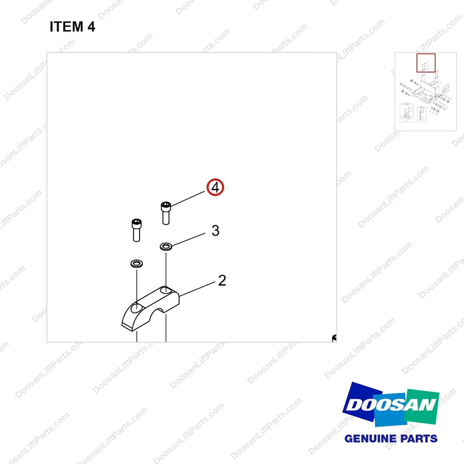 S2221566 BED ASSY;MAST - parts diagram, item 4 shown - genuine Doosan / Bobcat forklift part