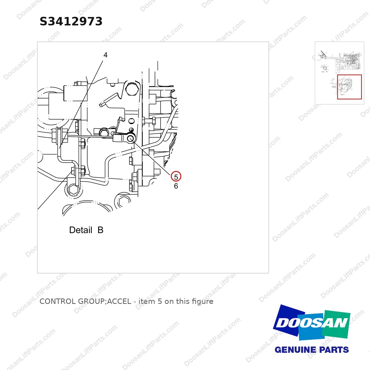S3412973 CONTROL GROUP;ACCEL - parts diagram, item 5 shown - genuine Doosan / Bobcat forklift part