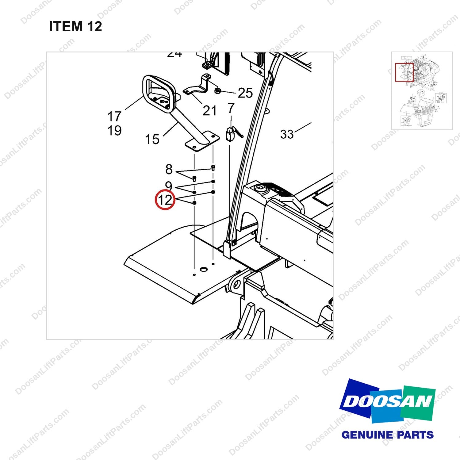 S4010733 Lighting & Warning Gp - parts diagram, item 12 shown - genuine Doosan / Bobcat forklift part