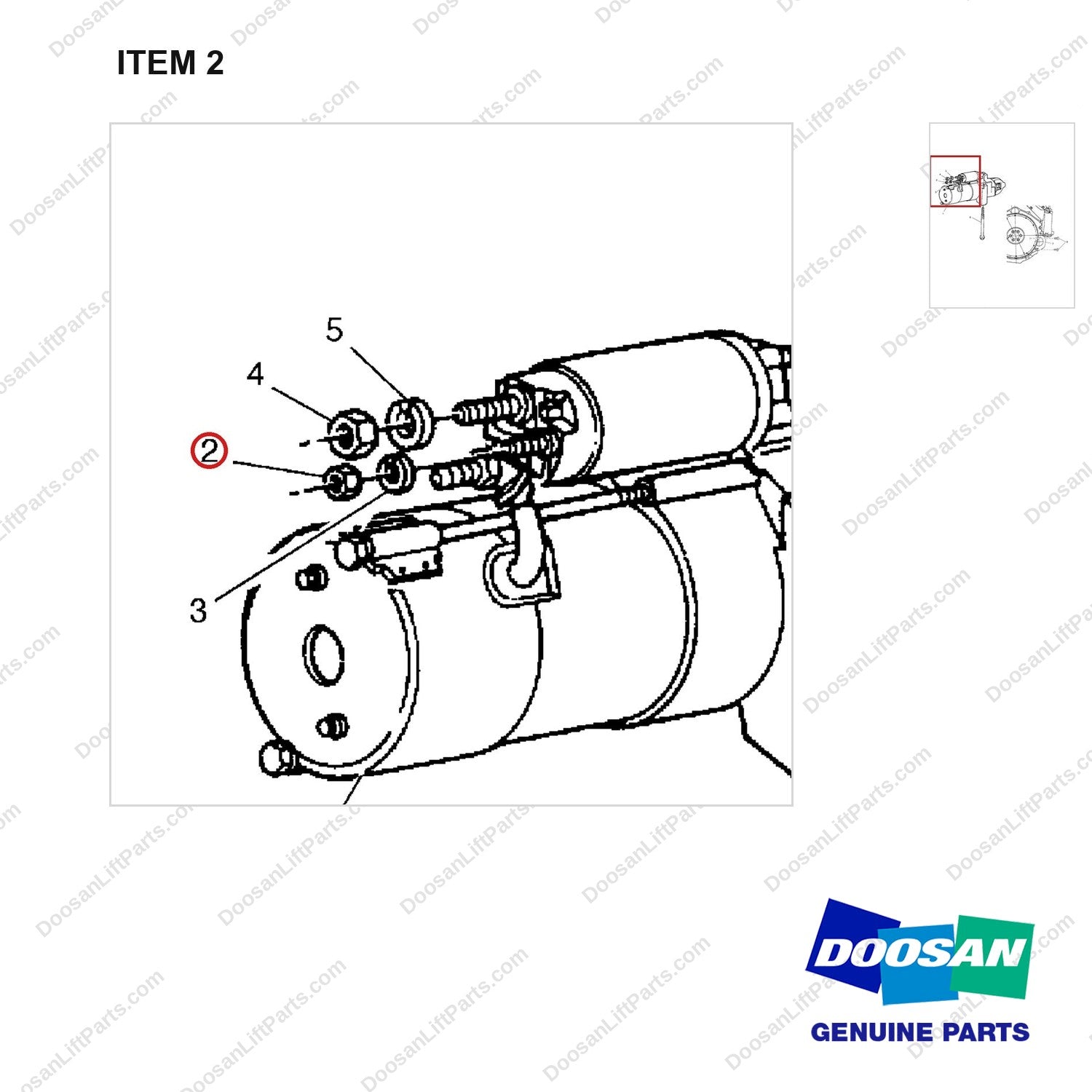 S4016263 STARTER MOTOR - parts diagram, item 2 shown - genuine Doosan / Bobcat forklift part