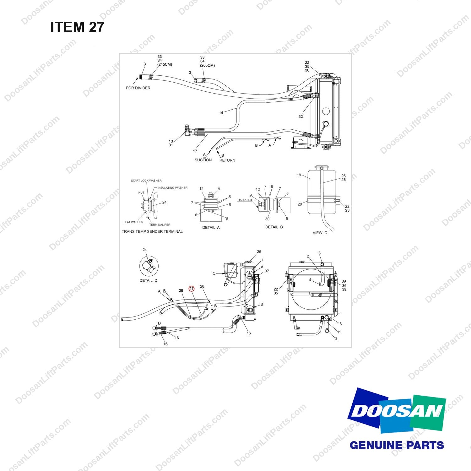 S430010H FUEL & COLLER-LINES GP - full parts diagram, item 27 marked - genuine Doosan / Bobcat forklift part