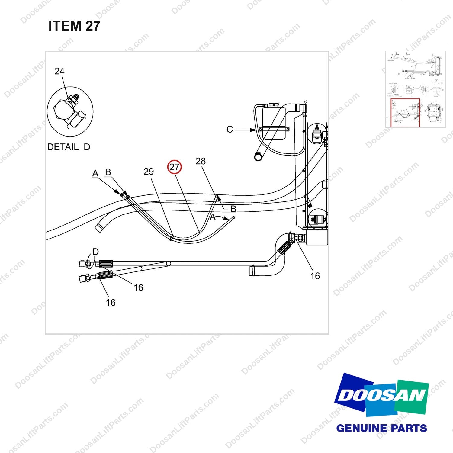 S430010H FUEL & COLLER-LINES GP - parts diagram, item 27 shown - genuine Doosan / Bobcat forklift part