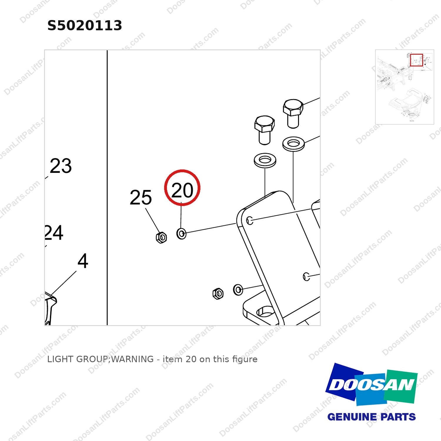 S5020113 LIGHT GROUP;WARNING - parts diagram, item 20 shown - genuine Doosan / Bobcat forklift part