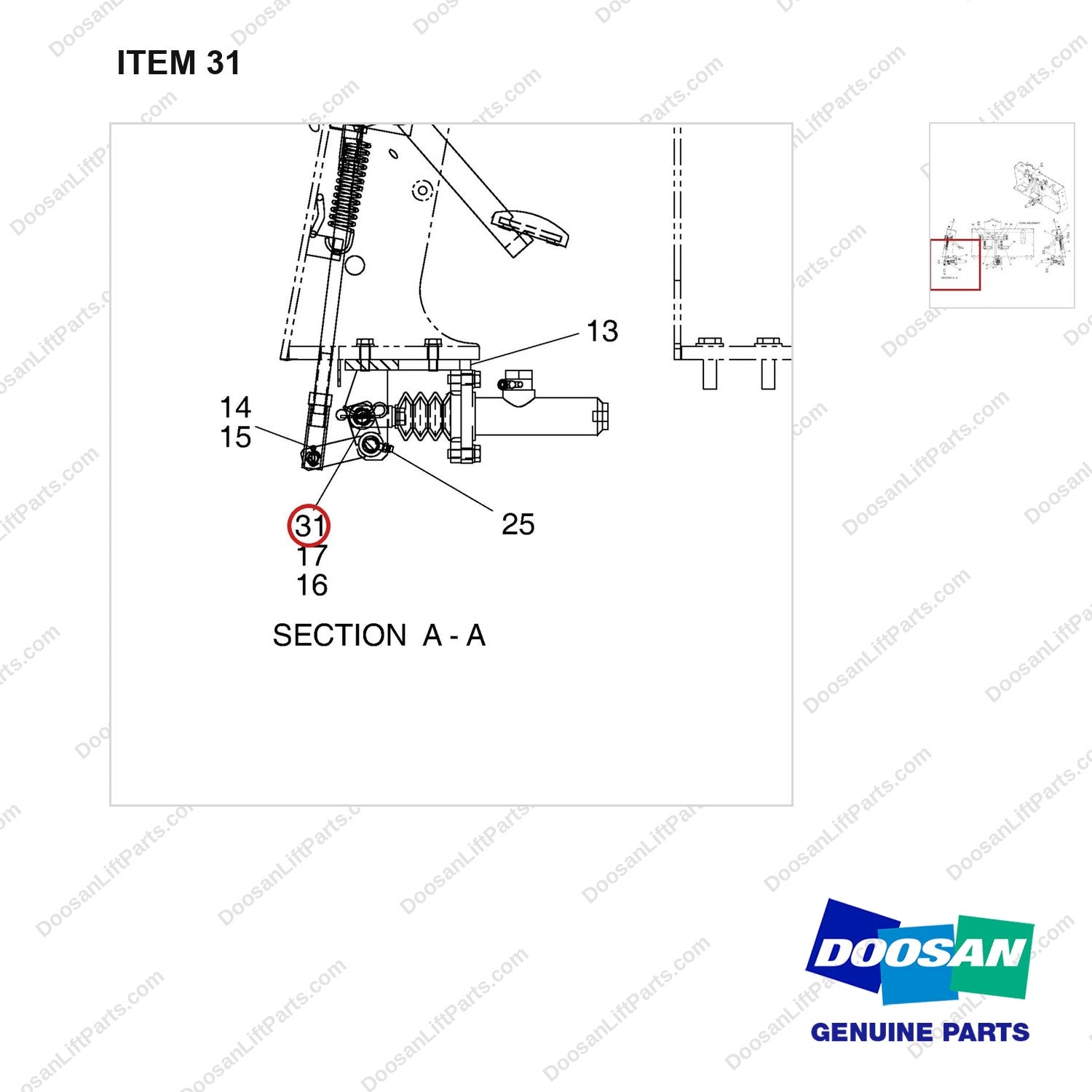 S5020803 CONTROL GP-CREEPER & BRAKE - parts diagram, item 31 shown - genuine Doosan / Bobcat forklift part