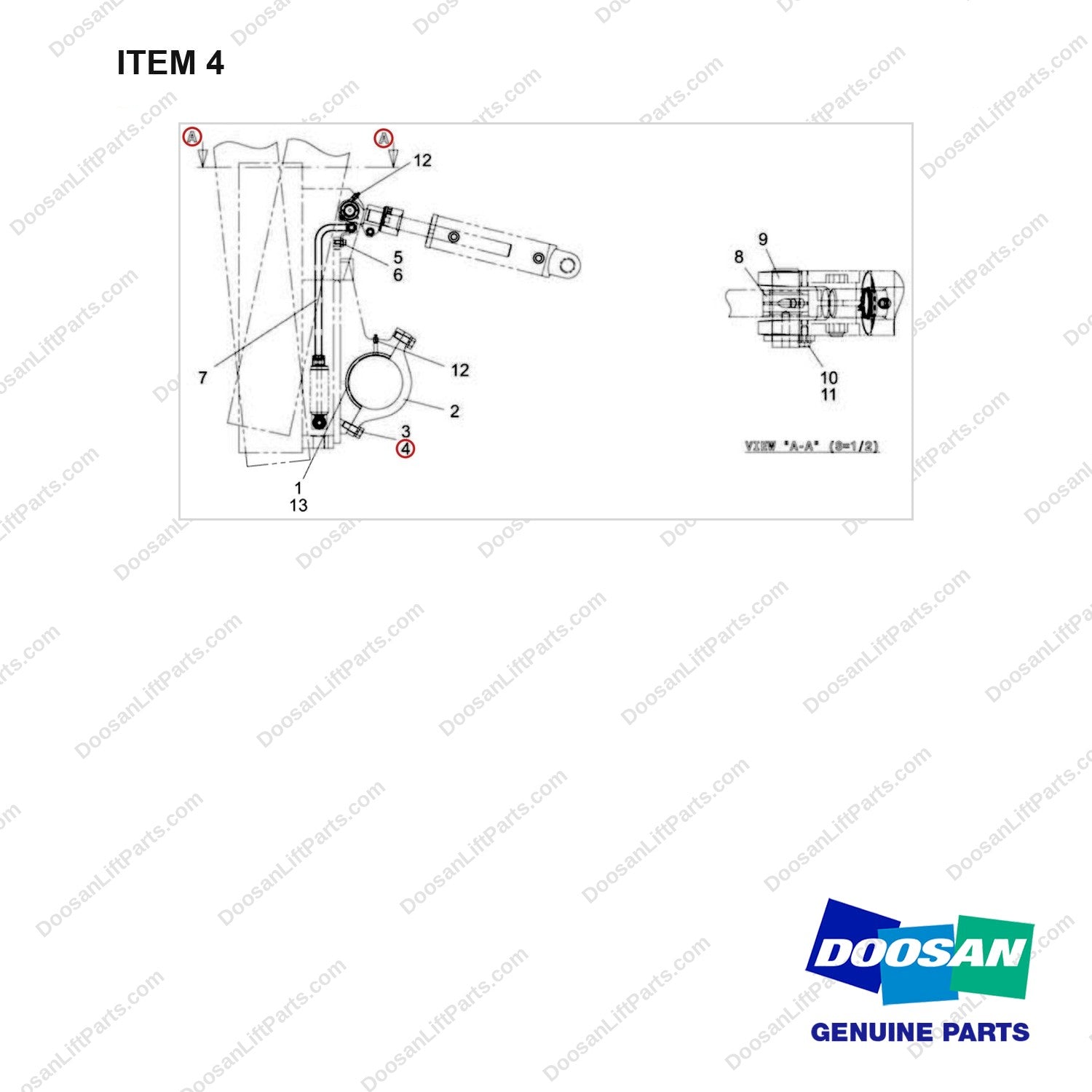S5100803 MOUNT GROUP;STD MAST - full parts diagram, item 4 marked - genuine Doosan / Bobcat forklift part