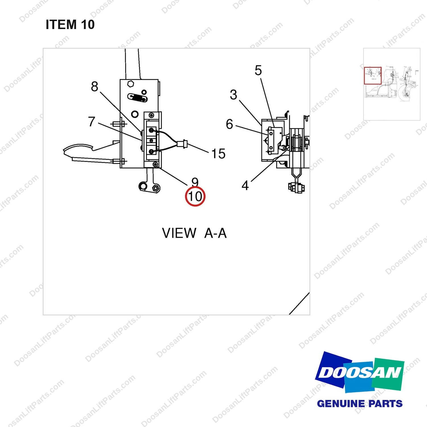 S5202113 CONTROL GP-BRAKE - (PARKING) - parts diagram, item 10 shown - genuine Doosan / Bobcat forklift part