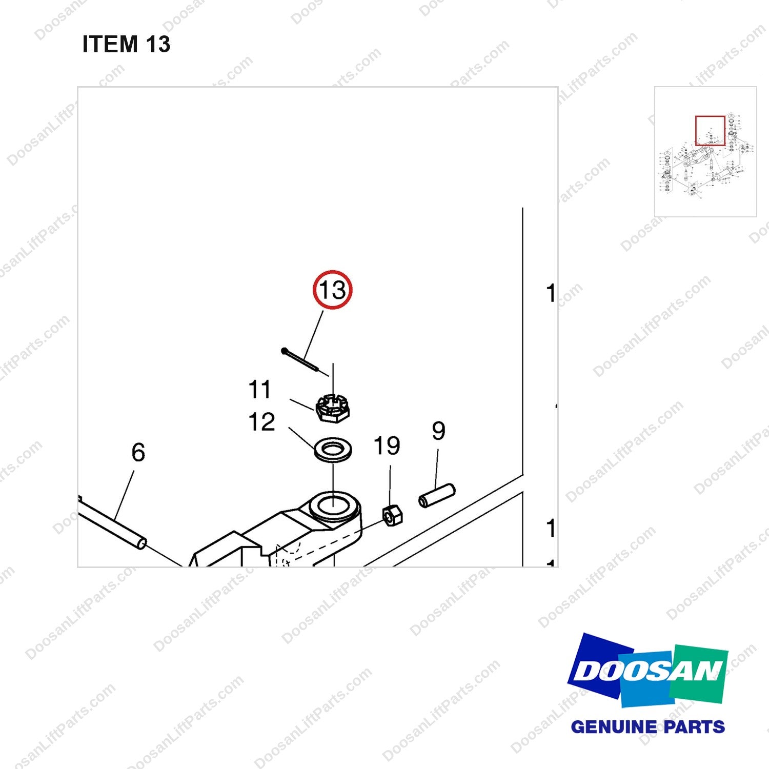 S5735521 AXLE GP-STEER - parts diagram, item 13 shown - genuine Doosan / Bobcat forklift part