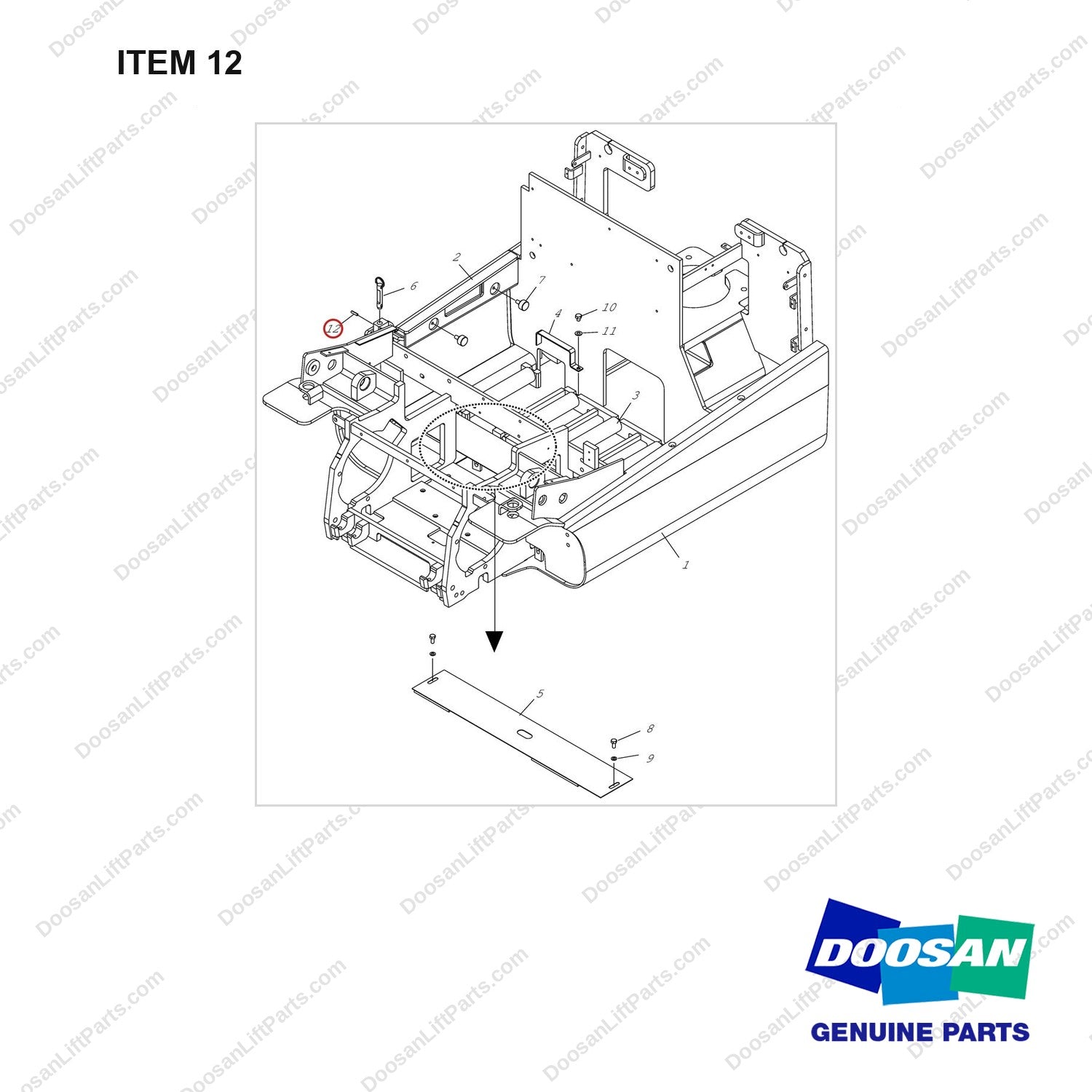 S5740920 ARRANGEMENT,CHANGEOVER;BATT ROLL IN OUT - full parts diagram, item 12 marked - genuine Doosan / Bobcat forklift part