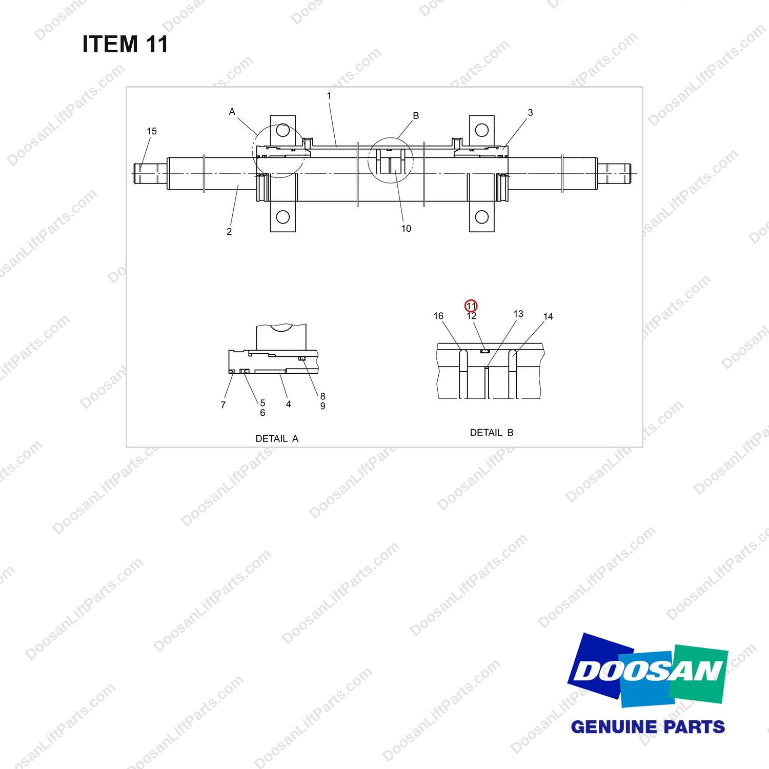 S8000901 CYLINDER GP-P/S - full parts diagram, item 11 marked - genuine Doosan / Bobcat forklift part