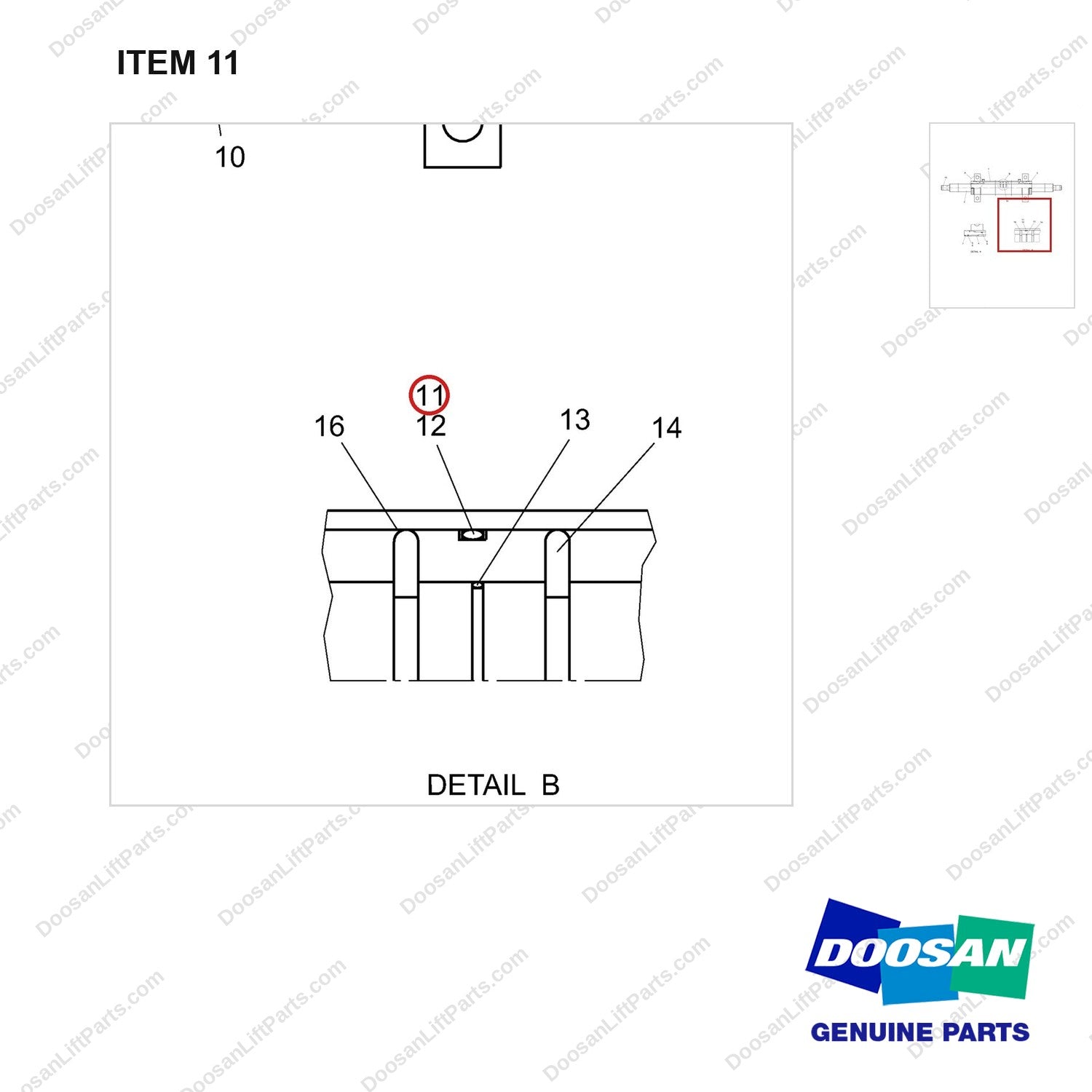 S8000901 CYLINDER GP-P/S - parts diagram, item 11 shown - genuine Doosan / Bobcat forklift part